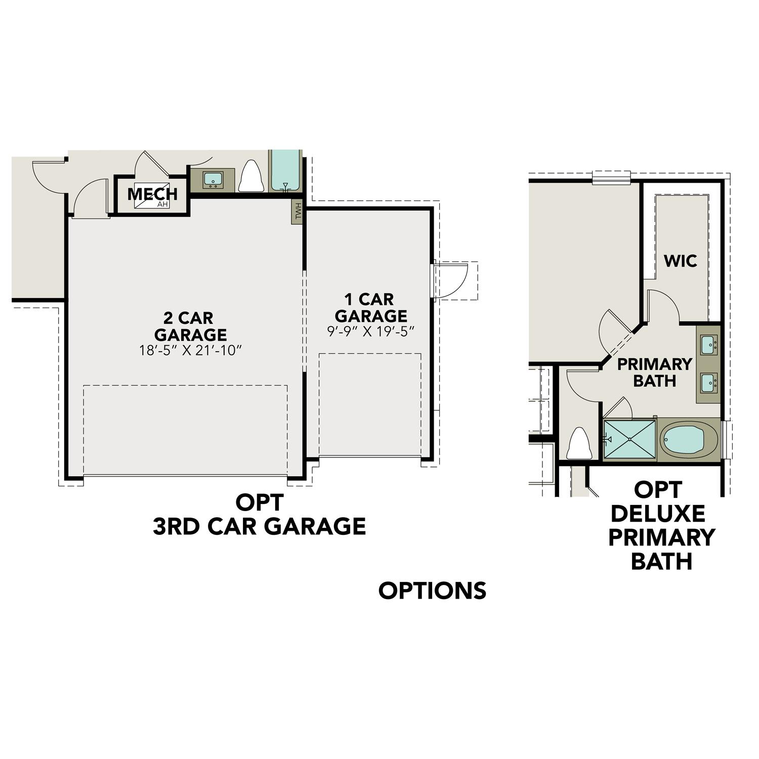 The Costa B 3-car garage floor plan with 2-car and optional third bay, mechanical room, deluxe primary bath, and walk-in closet