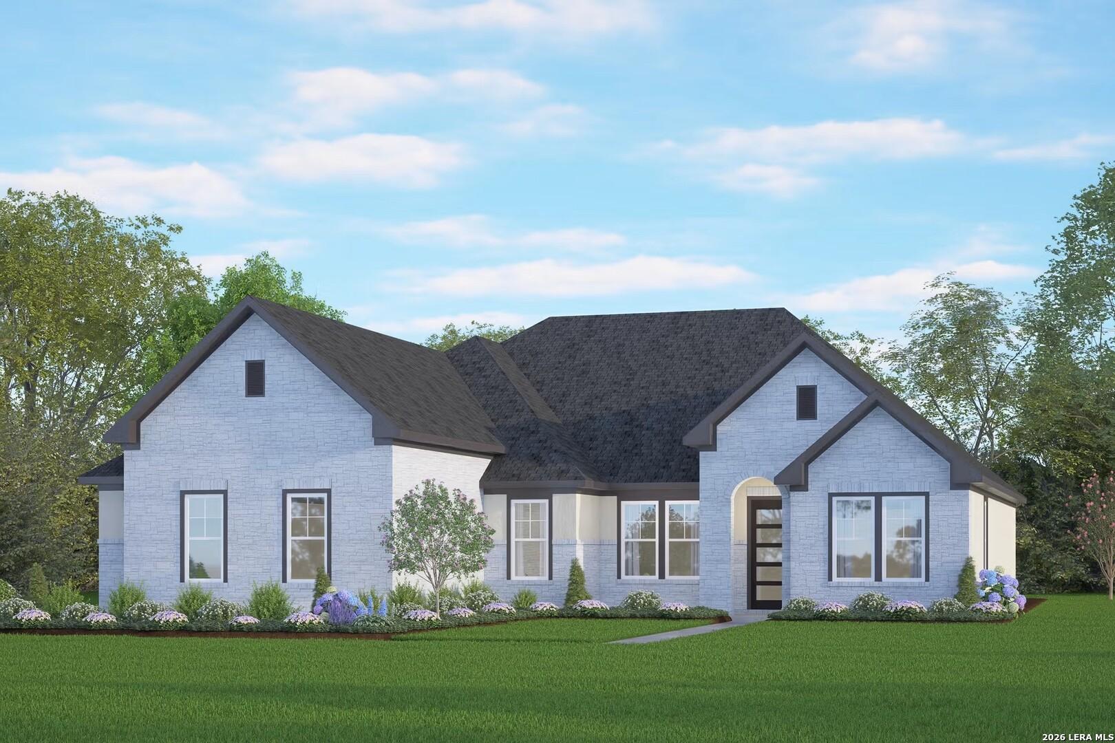 Davidson Homes The Foster F floor plan, a 5-bedroom home with brick exterior in Potranco Oaks, Castroville, Texas.