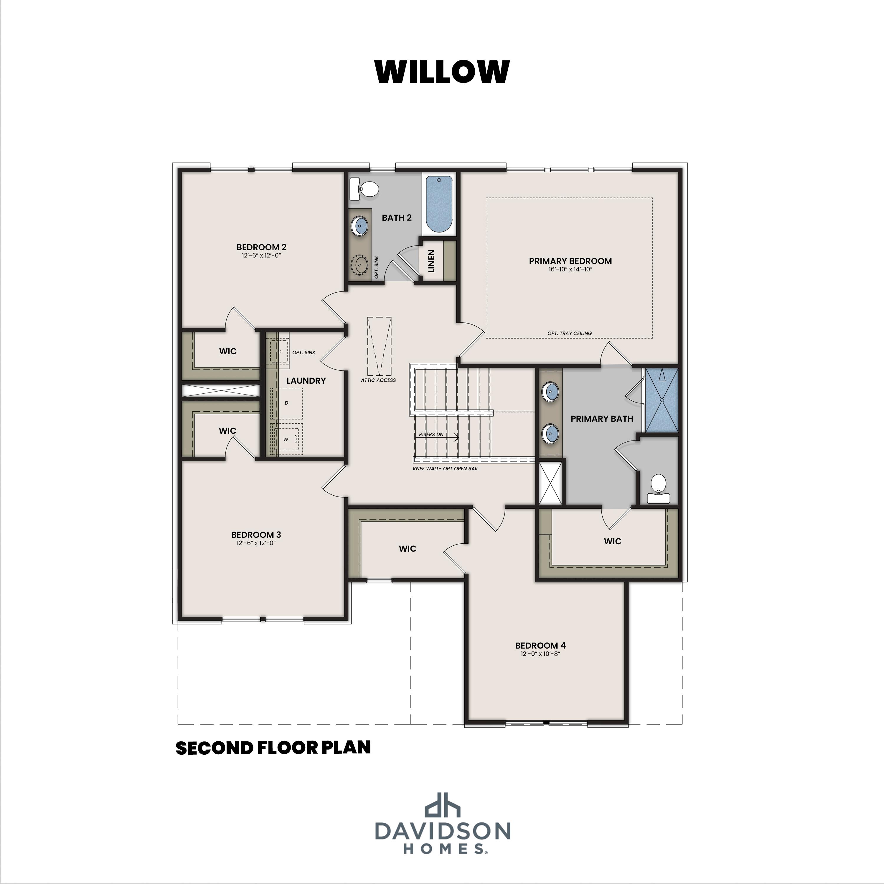 Two-story brick exterior elevation of The Willow A-BF by Davidson Homes, a 4-bedroom, 2-bath new home plan in Mt. Juliet, TN.