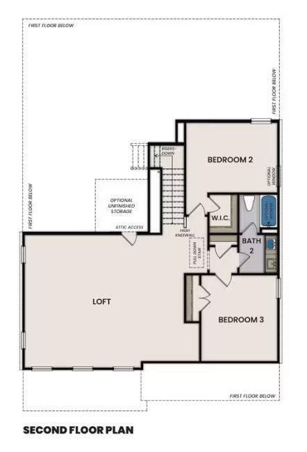 Second floor plan for The Ashport B at Cedar Farms in Winder, Georgia featuring a loft, 2 bedrooms, and a full bath.
