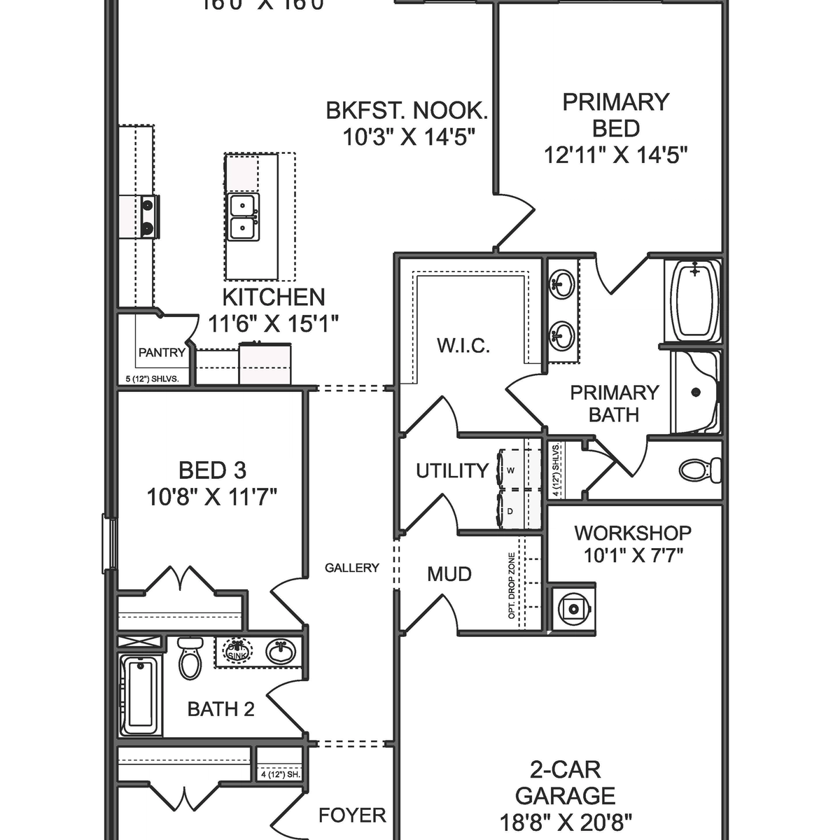 1 - The Cottonwood buildable floor plan layout in Davidson Homes' Barnett's Crossing community.