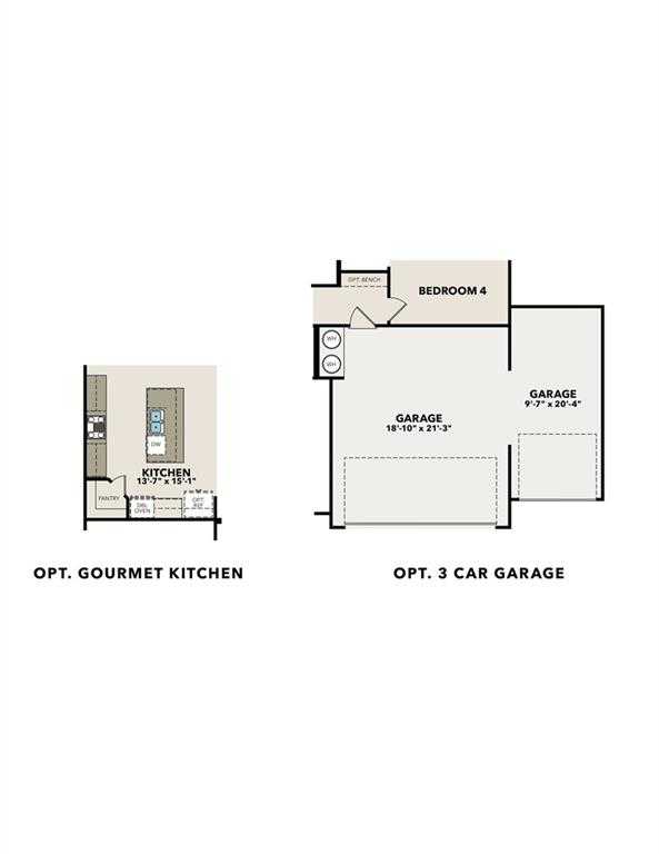 Detailed floor plan of The Harrison H 4-bedroom home with optional gourmet kitchen and 3-car garage, Davidson Homes, Cedar Farms, Winder, GA