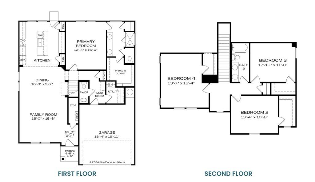 The Stella A floor plan: 4-bedroom, 2.5-bath, 2,155 sq ft 2-story home with 2-car garage by Davidson Homes in Opelika, Alabama