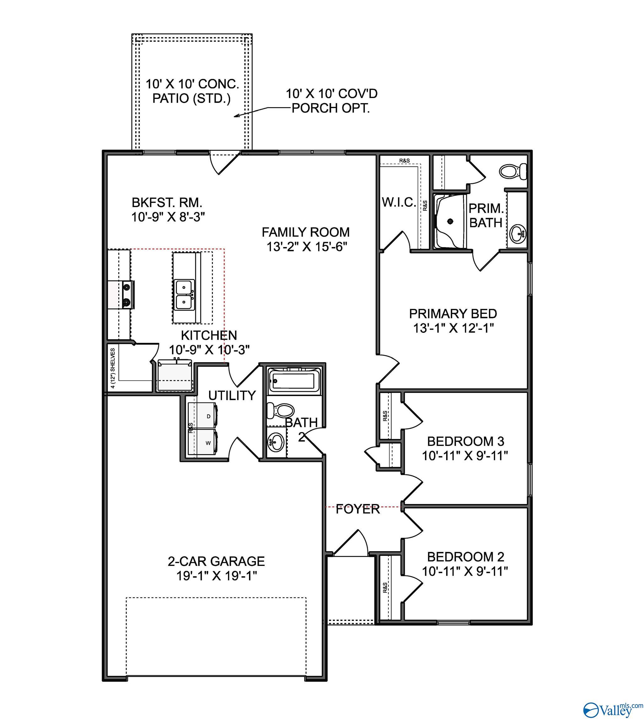 The Butler V floor plan layout featuring 3 bedrooms, 2 baths, and a 2-car garage in Chapel Hill, Athens, Alabama.