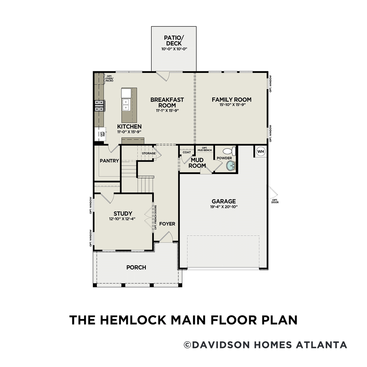 1 - The Hemlock A buildable floor plan layout in Davidson Homes' Riverwood community.