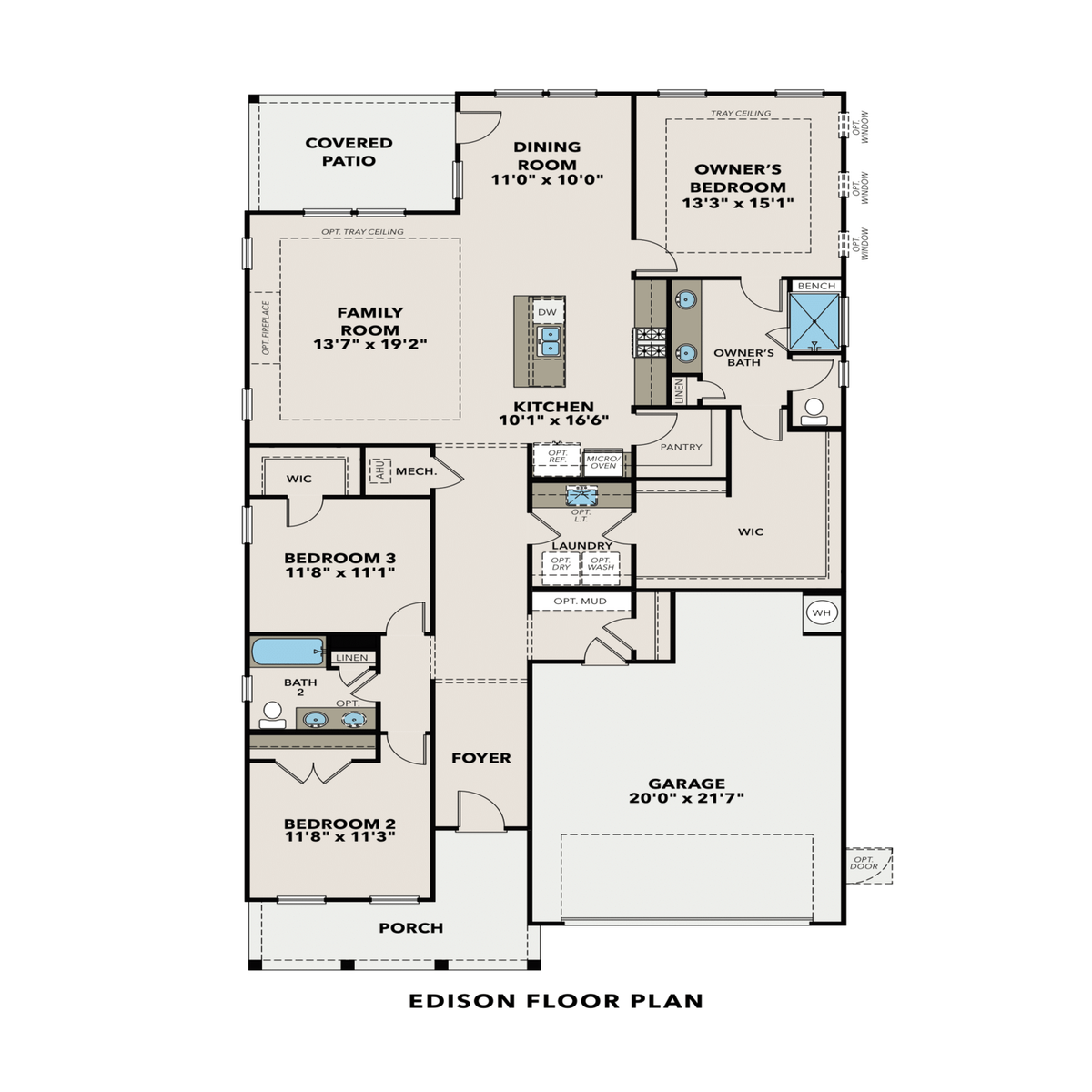 1 - The Edison B buildable floor plan layout in Davidson Homes' Kelly Preserve community.