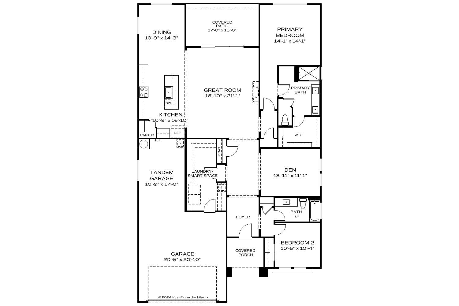 First floor plan of The Sheridan II showcasing open great room, kitchen, primary suite, and 2-car garage in Davidson Homes design