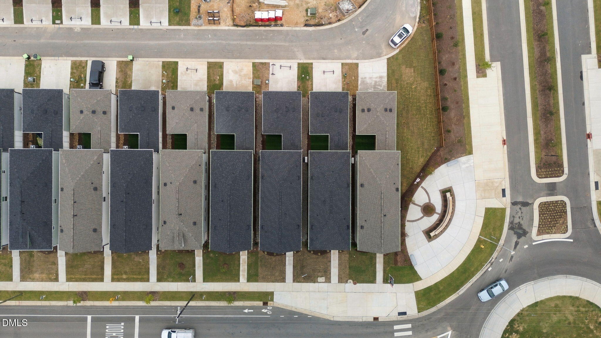 Aerial view of Davidson Homes' new construction community Forestville Yard in Knightdale, NC, featuring The Alexander B floor plan homes.