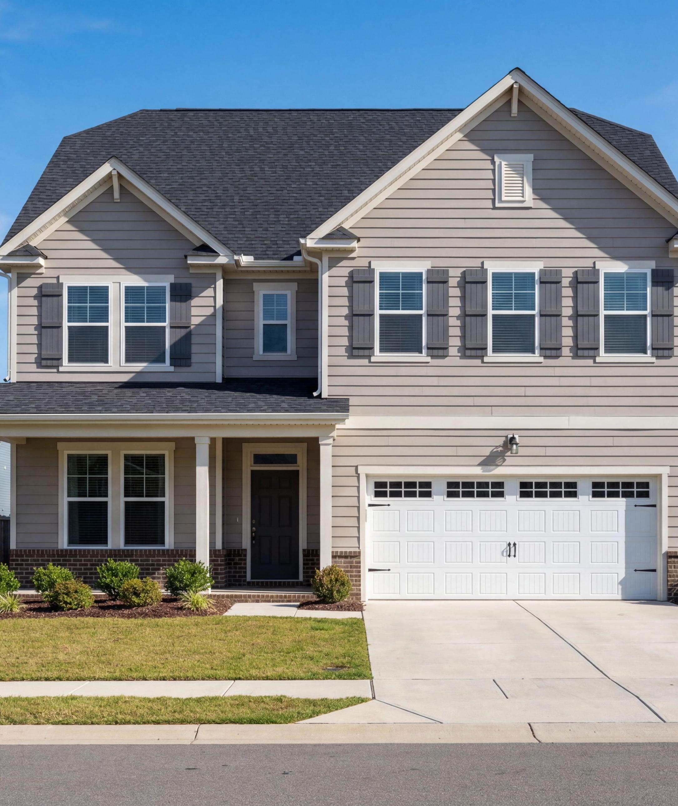 Two-story single-family home exterior by Davidson Homes at Sage on North Main in Wake Forest, NC with a two-car garage.