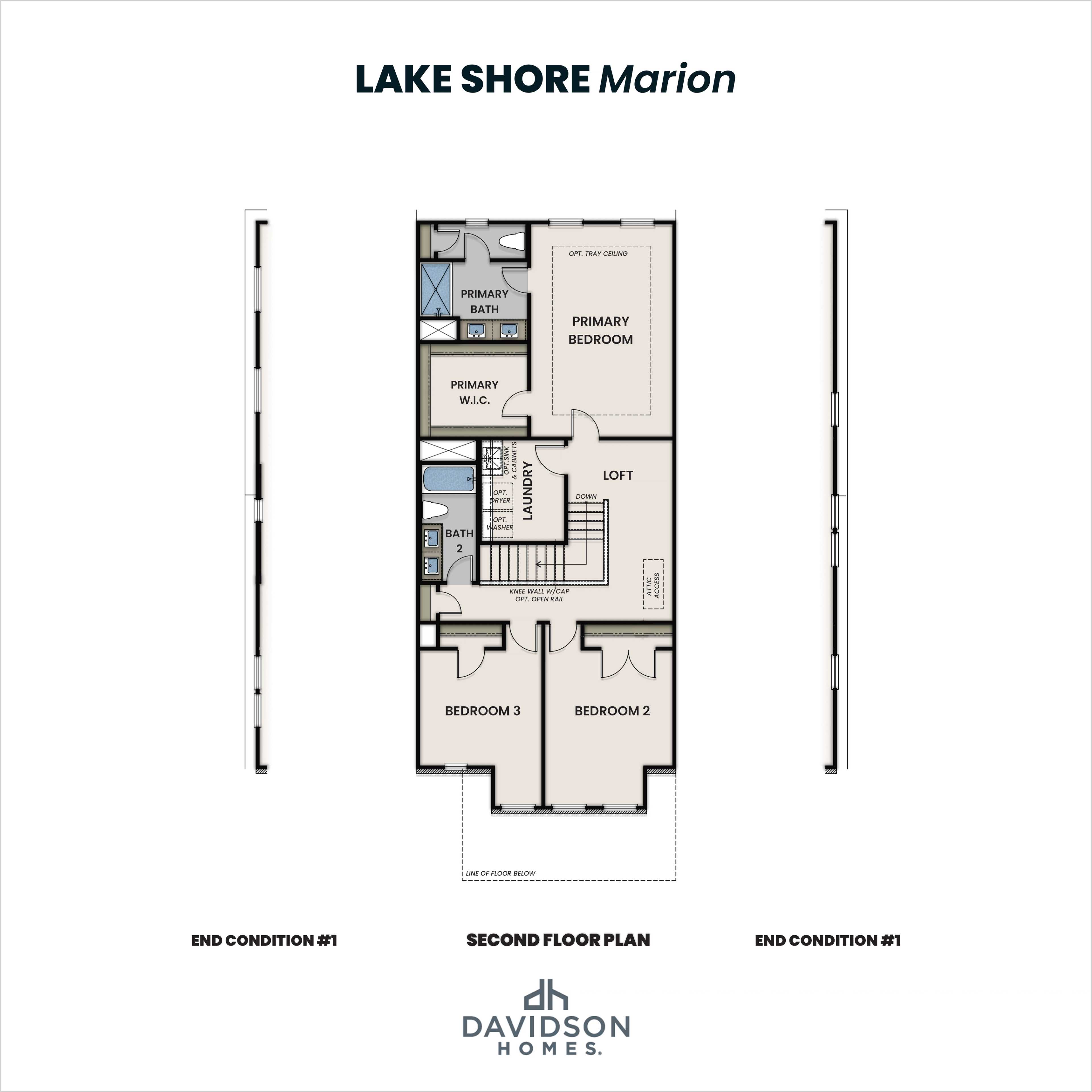Second floor plan of Lake Shore Marion featuring master suite, loft, secondary bedrooms, and baths by Davidson Homes