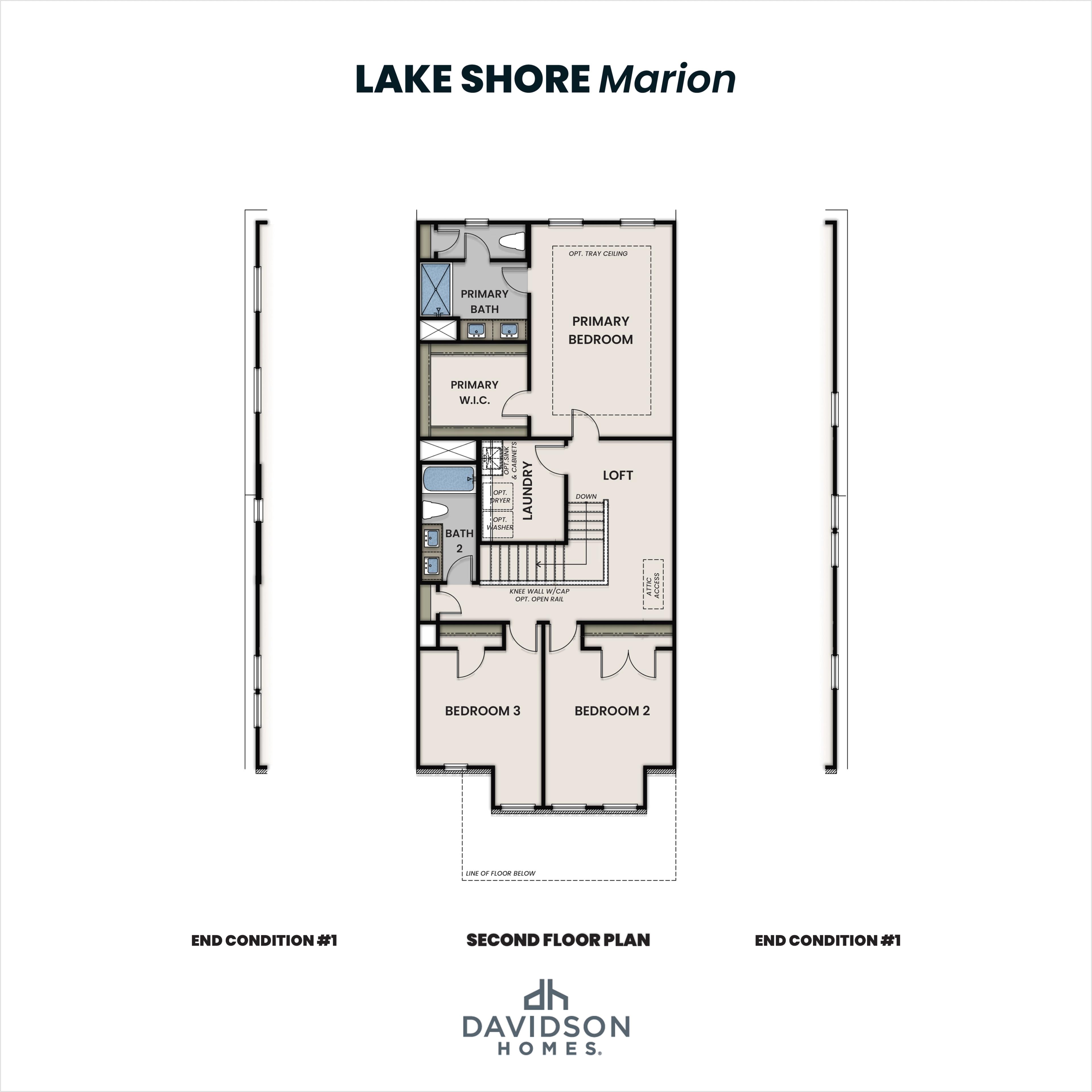 Second floor plan of Lake Shore Marion featuring master suite, loft, secondary bedrooms, and baths by Davidson Homes