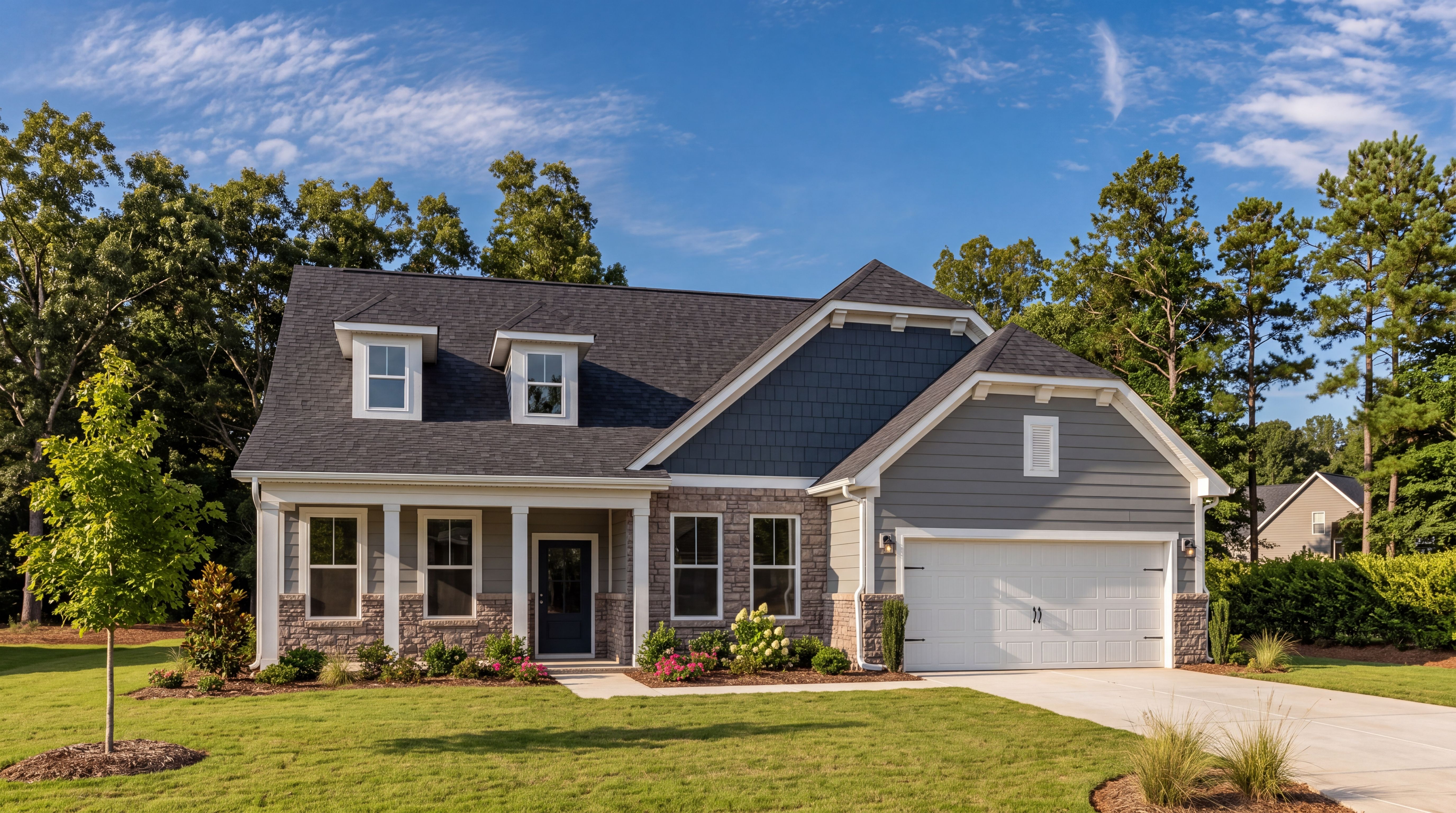 The Magnolia B single-family home by Davidson Homes featuring brick and cement concrete exterior and a 2-car garage.