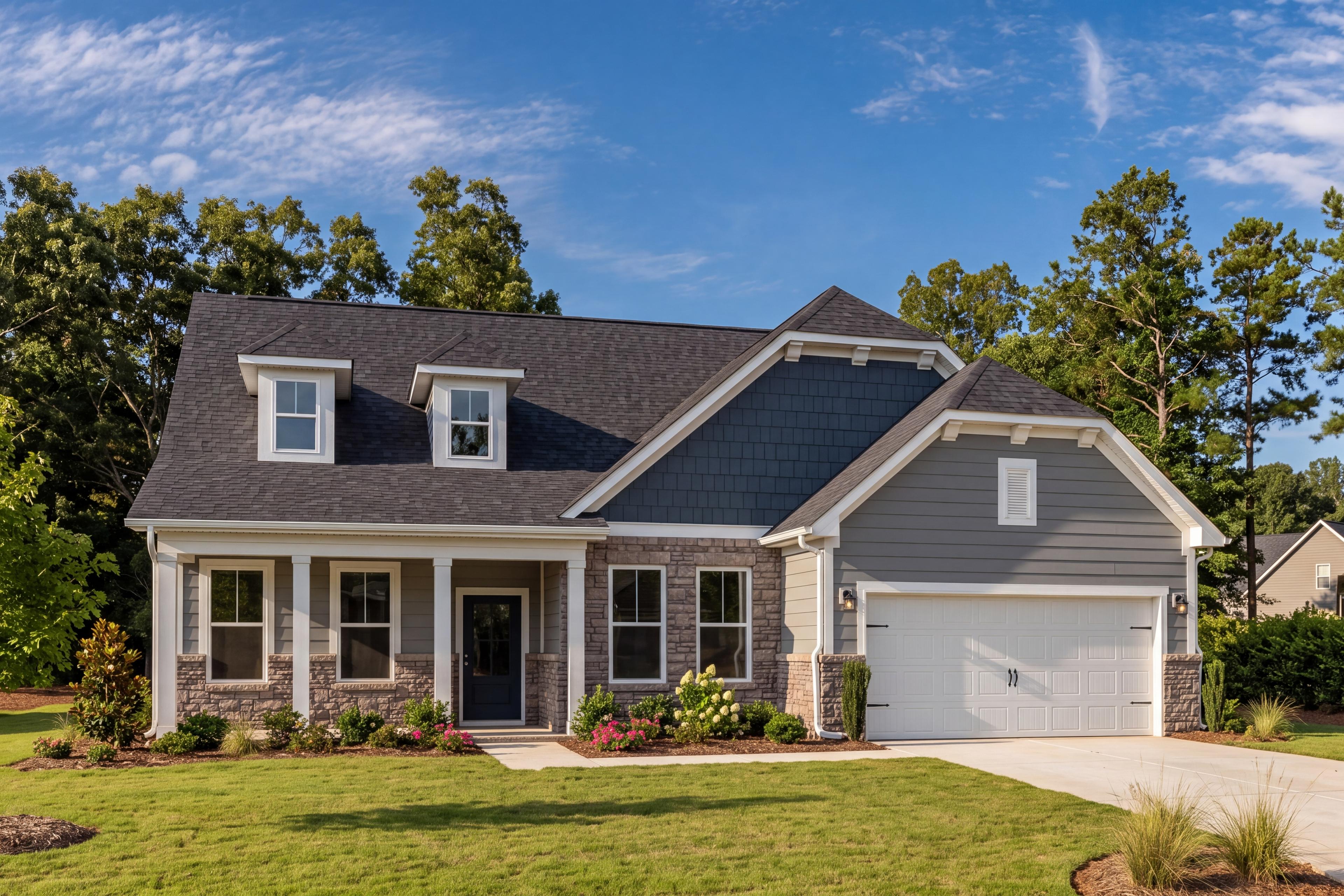 The Magnolia B single-family home by Davidson Homes featuring brick and cement concrete exterior and a 2-car garage.