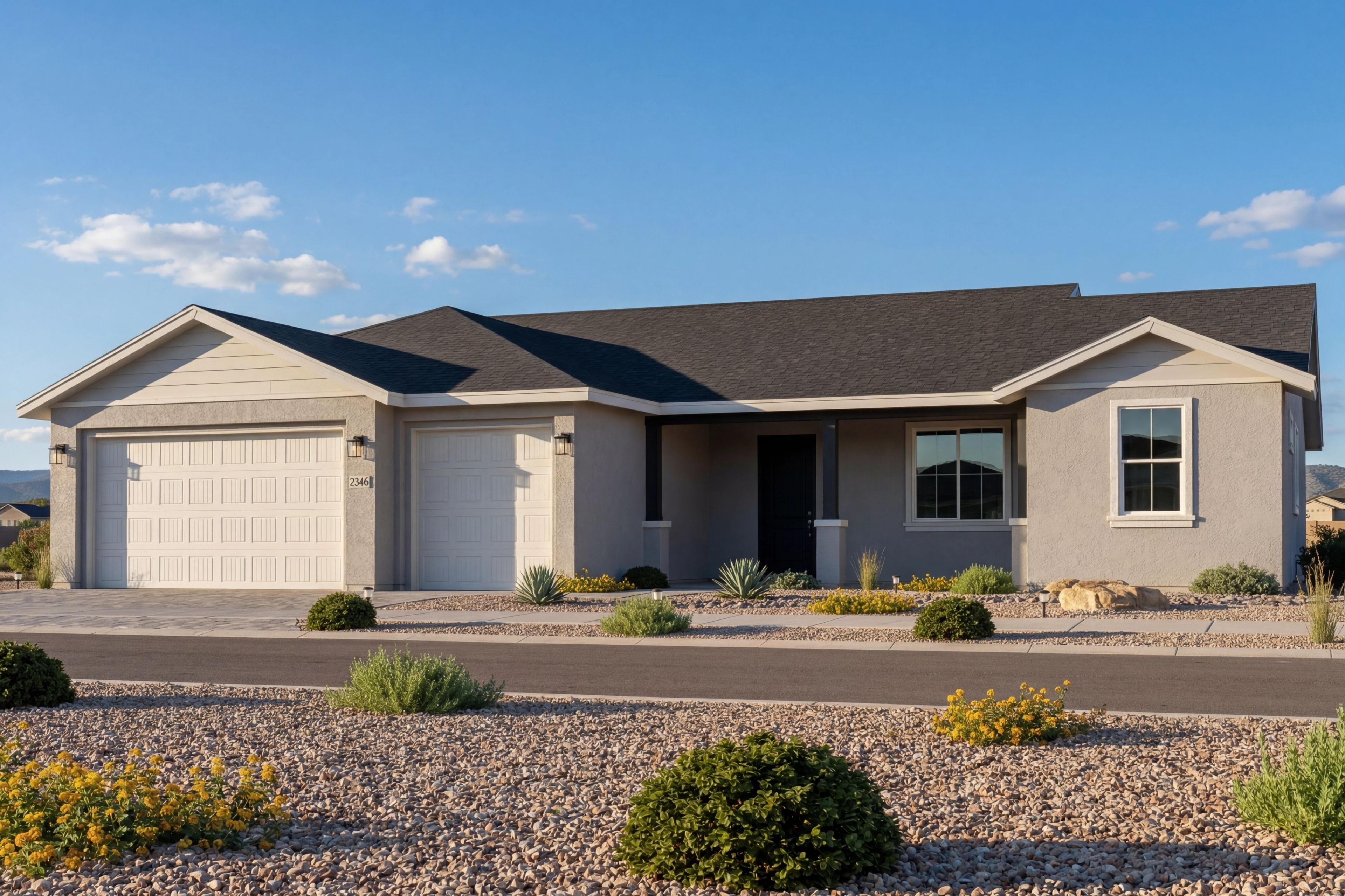 Exterior front elevation of The Monarch, a 1-story single-family home by Evermore Homes with a 3-car garage in Prescott.