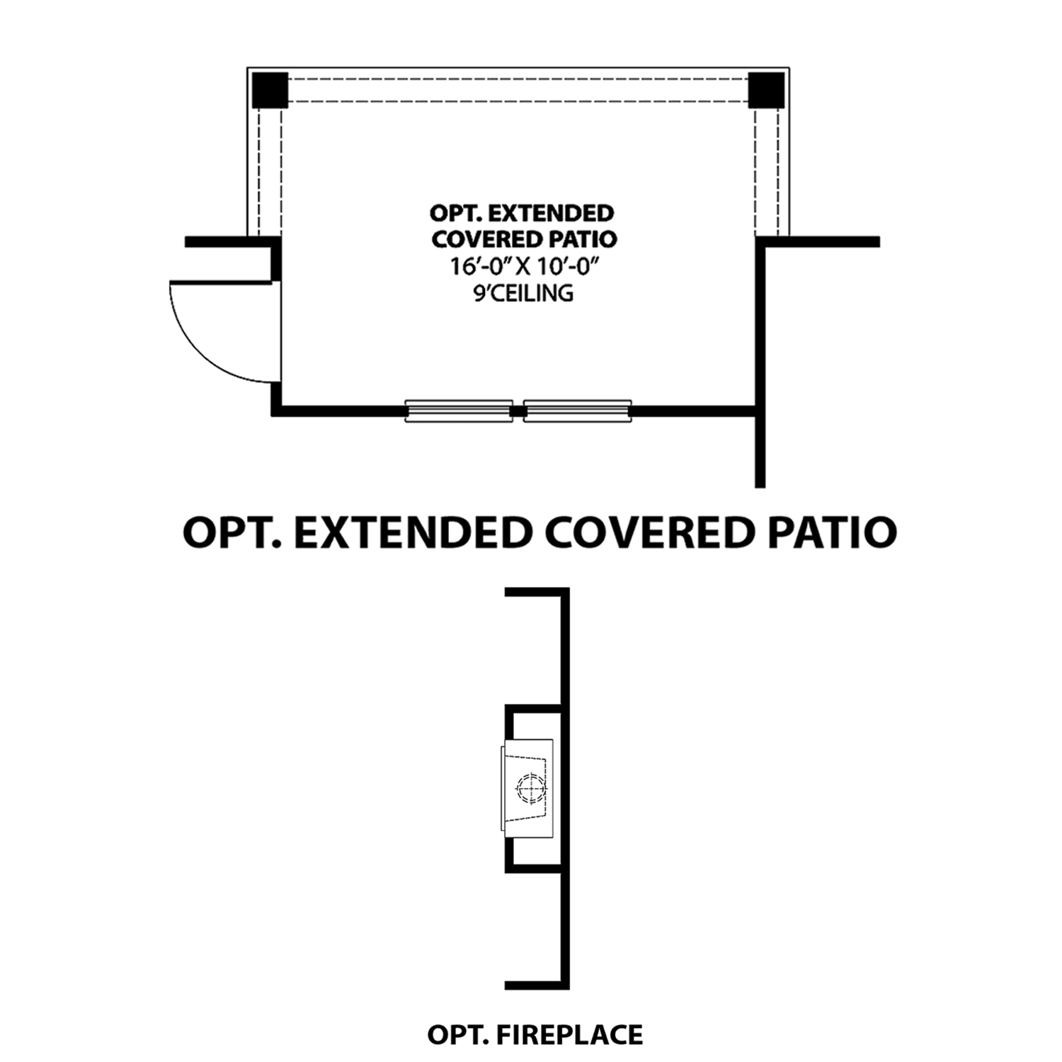 The Asheville floor plan with optional 16x10 extended covered patio, 9' ceiling, and fireplace by Davidson Homes