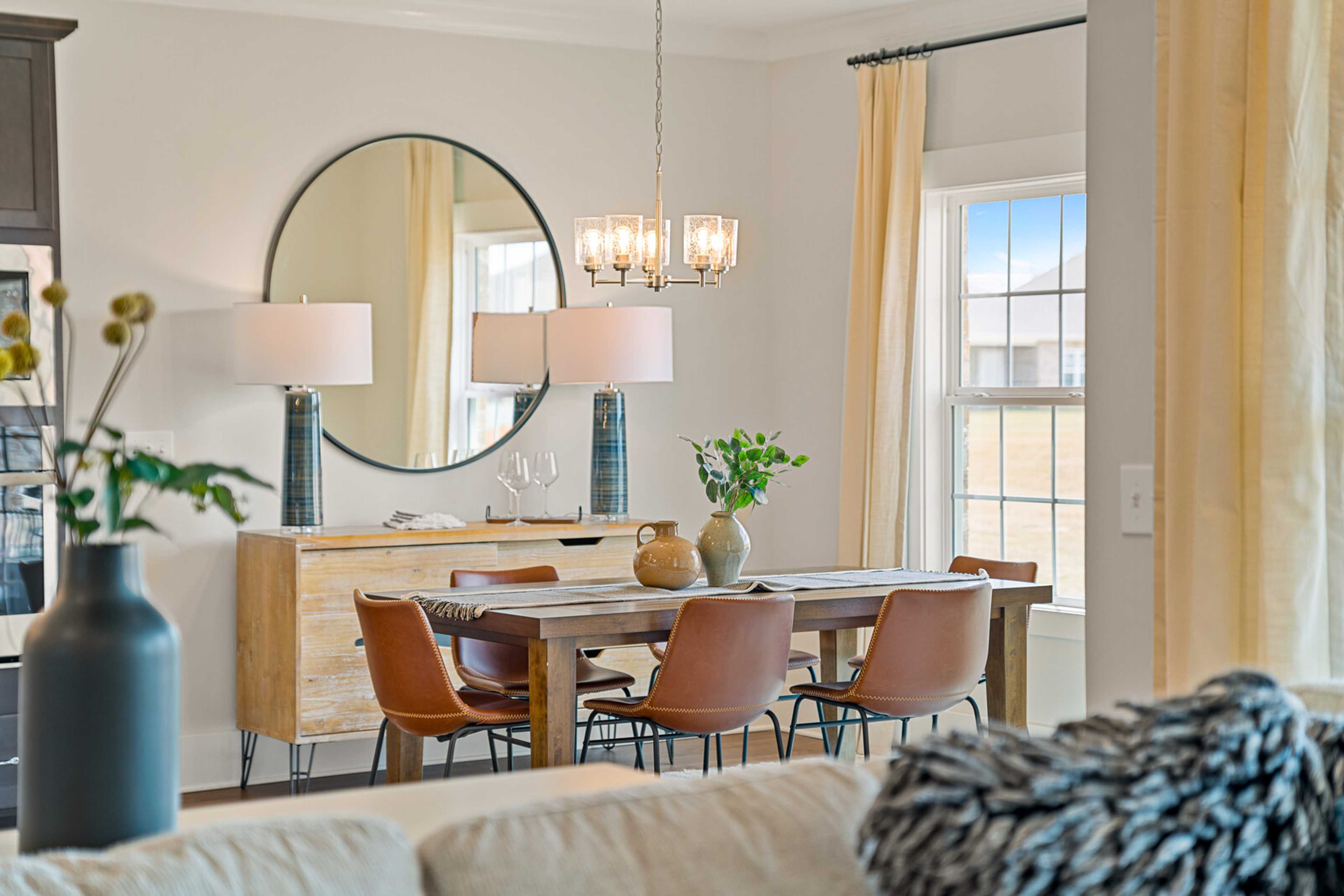 A closeup on the dining area from the living area perspective