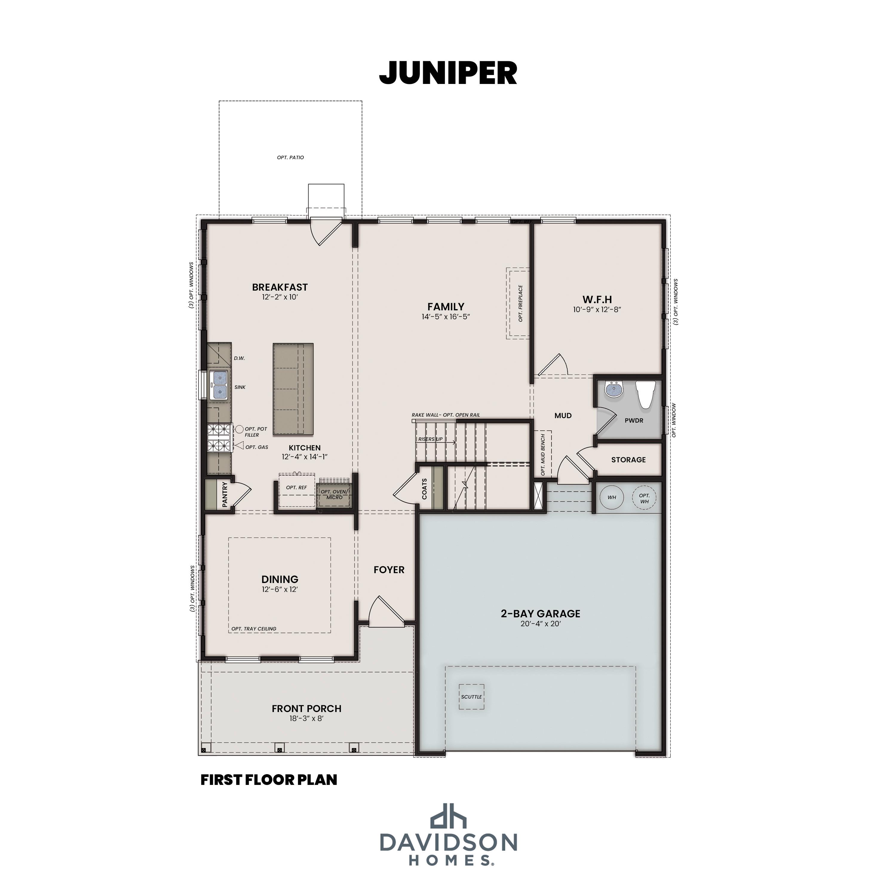 1 - The Juniper D buildable floor plan layout in Davidson Homes Homes' Bakers Farm community.