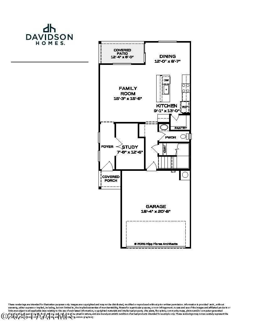 The Raleigh C floor plan: 3-bed, 1.5-bath, 1,795 sq ft layout with open kitchen, family room, study, 2-car garage in Prescott, AZ