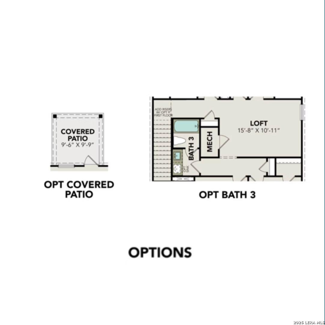 Second floor plan of The Brazos B with loft, optional Bath 3, mechanical room, and covered patio in 5-bedroom Davidson Homes, Agave, San Antonio