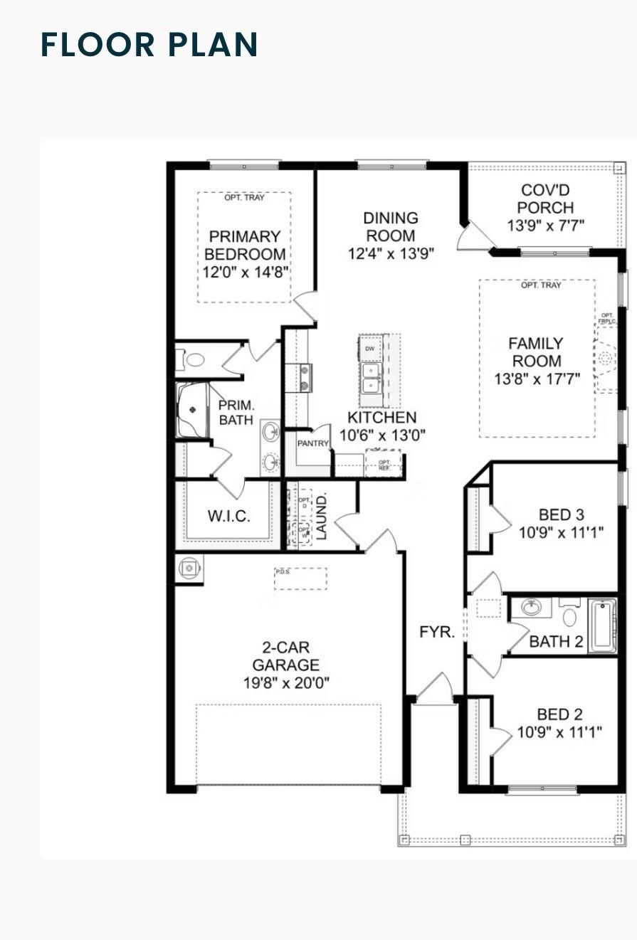 The Franklin E floor plan by Davidson Homes in Bailey Park, Fayetteville, featuring 3 bedrooms, 2 baths, and 2-car garage.