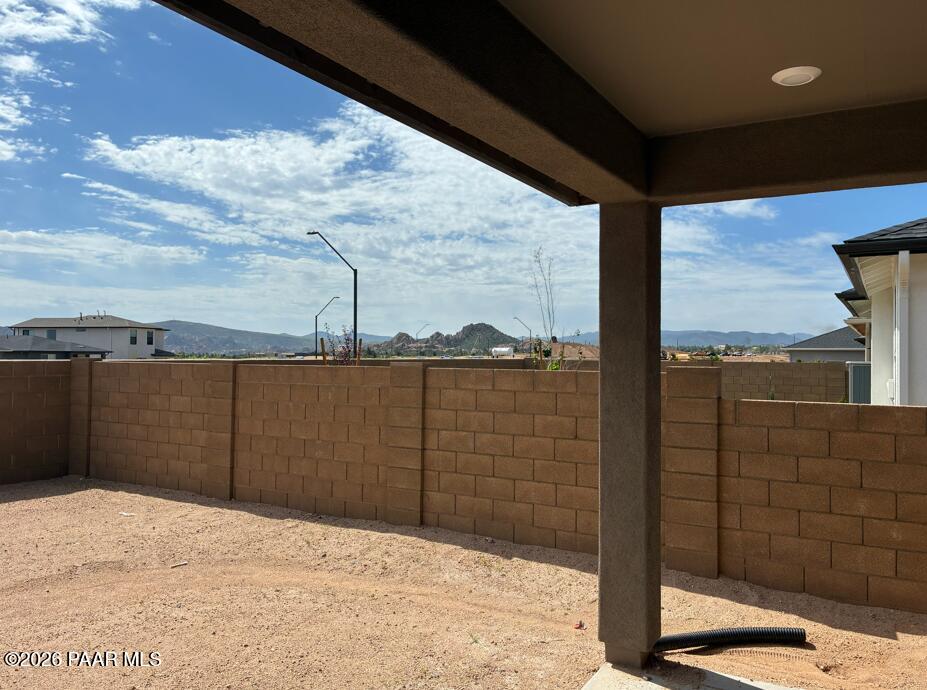 Covered patio view of mountain landscape in South Ranch Destination Collection, Prescott, Arizona by Davidson Homes.