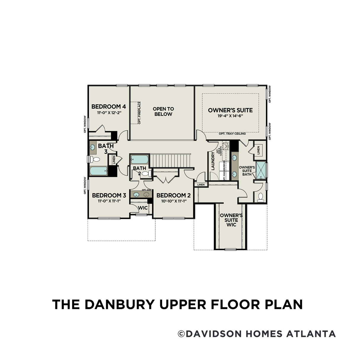 2 - The Danbury C buildable floor plan layout in Davidson Homes' Reverie at East Lake community.