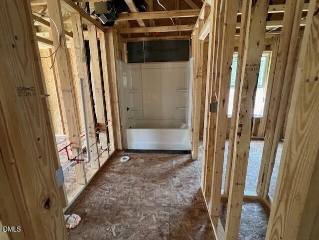 Bathroom under construction with tub installation in The Gavin A floor plan at Gregory Village, Lillington, North Carolina.