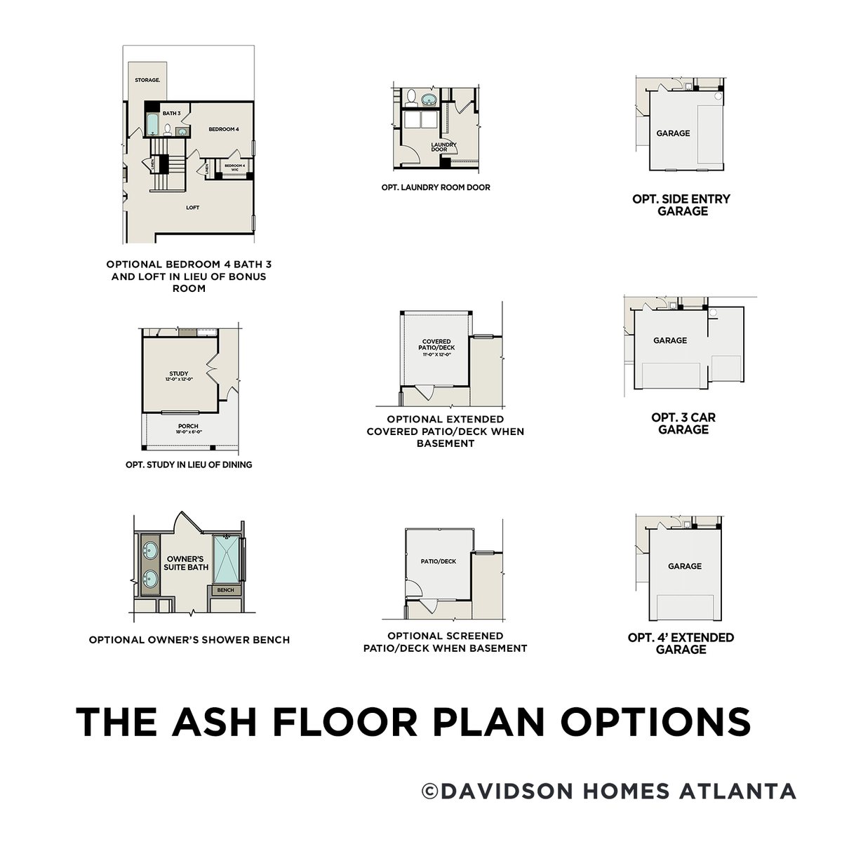 3 - The Ash C buildable floor plan layout in Davidson Homes' Riverwood community.