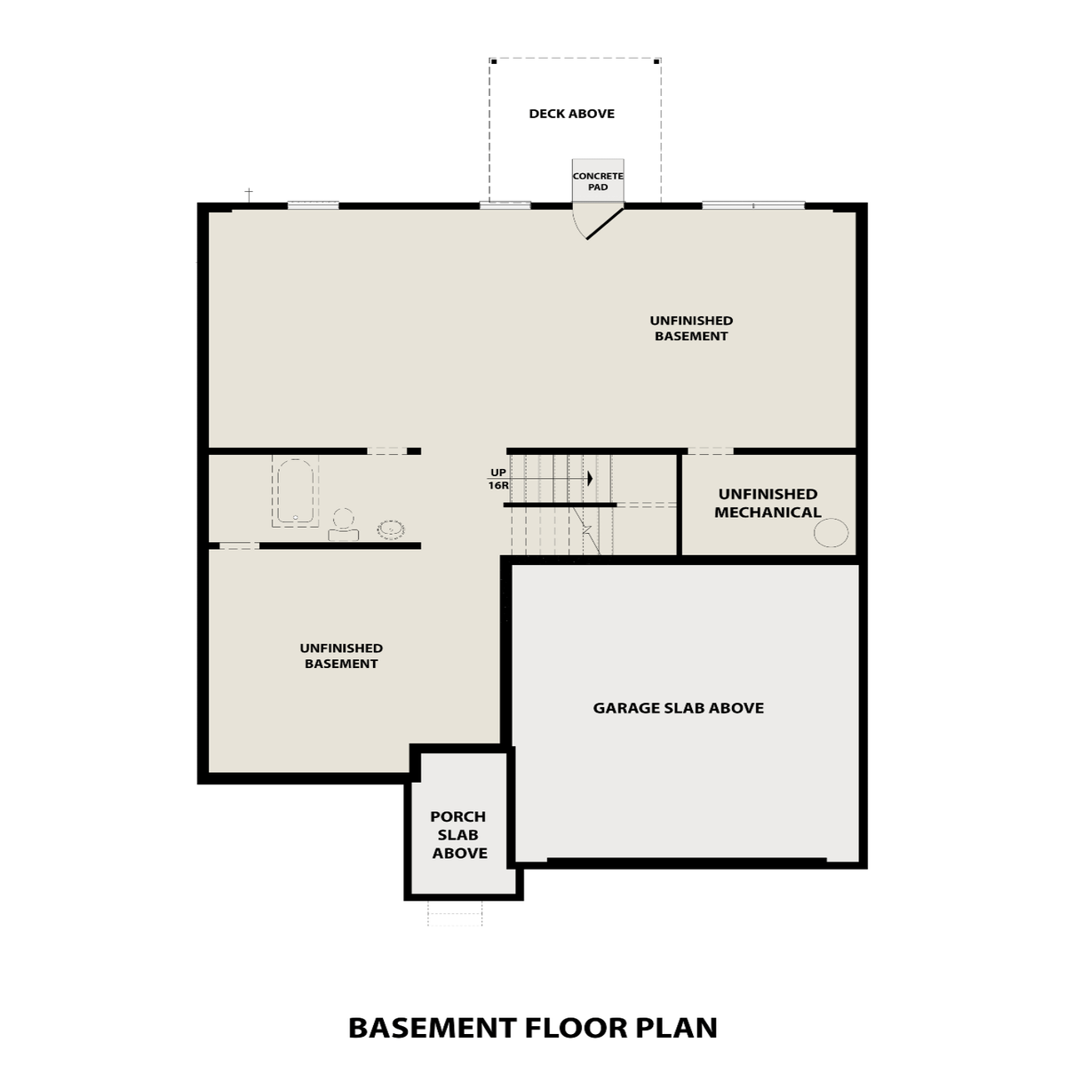 3 - The Hickory C- Unfinished Basement floor plan layout for 40 Brookside Way in Davidson Homes' Mountainbrook community.