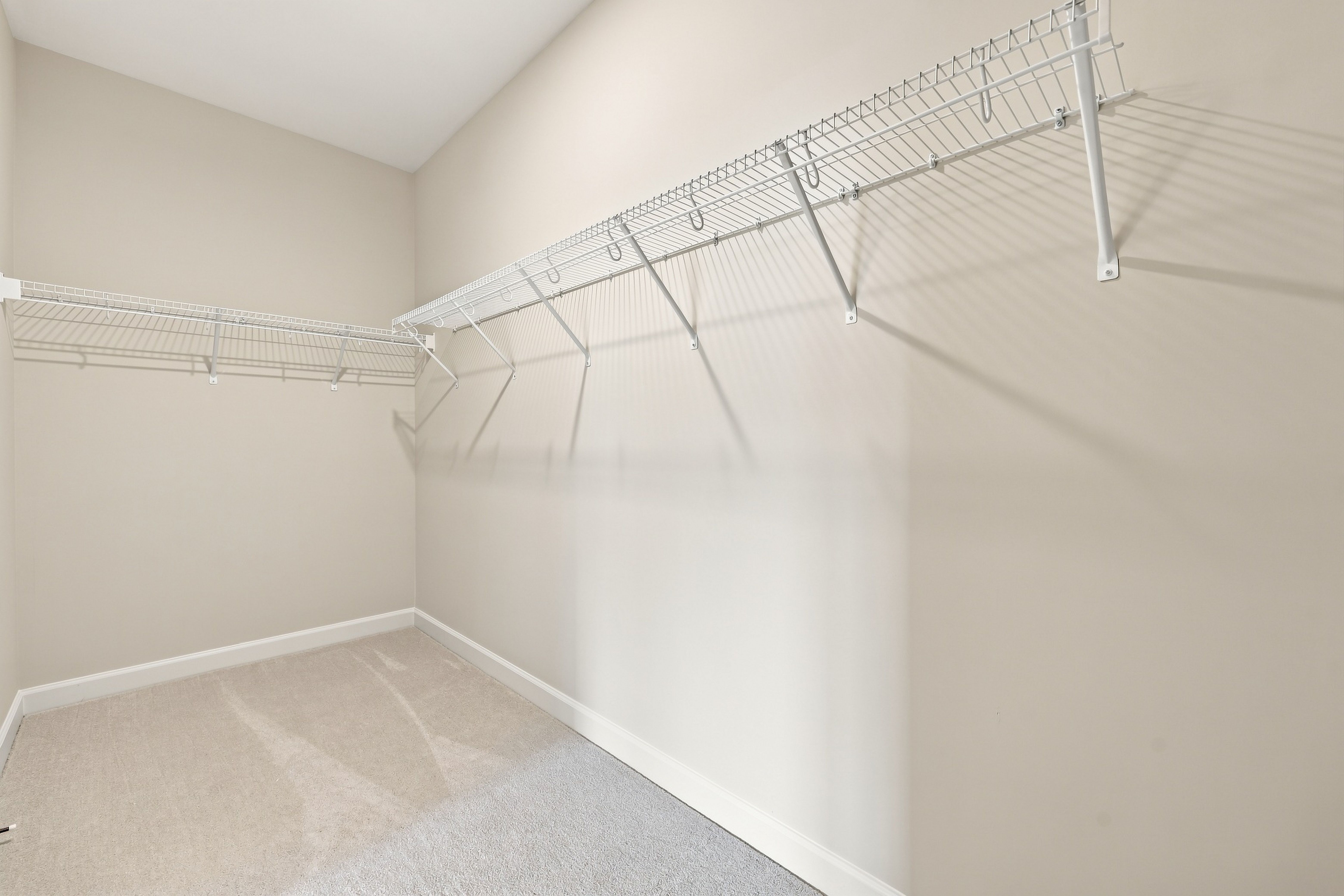 Spacious walk-in closet with wire shelving in the master suite of The Daphne D home design.