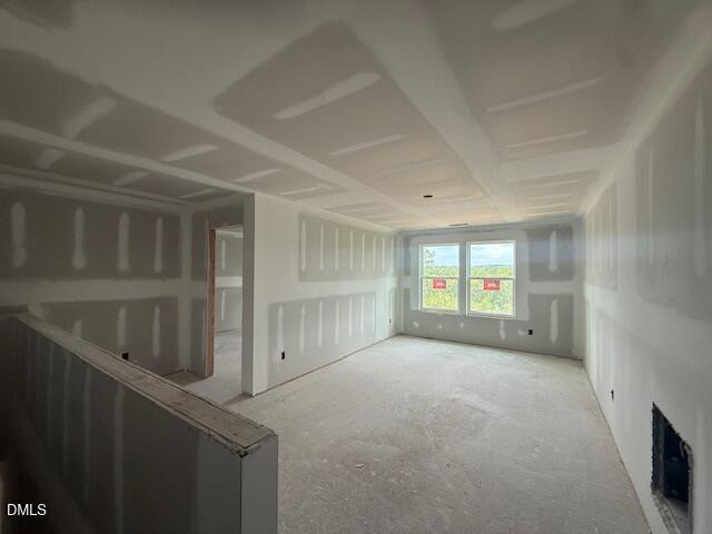 Unfinished interior of The Birch II A floor plan in Montrose, Aberdeen, featuring drywall and open living space.