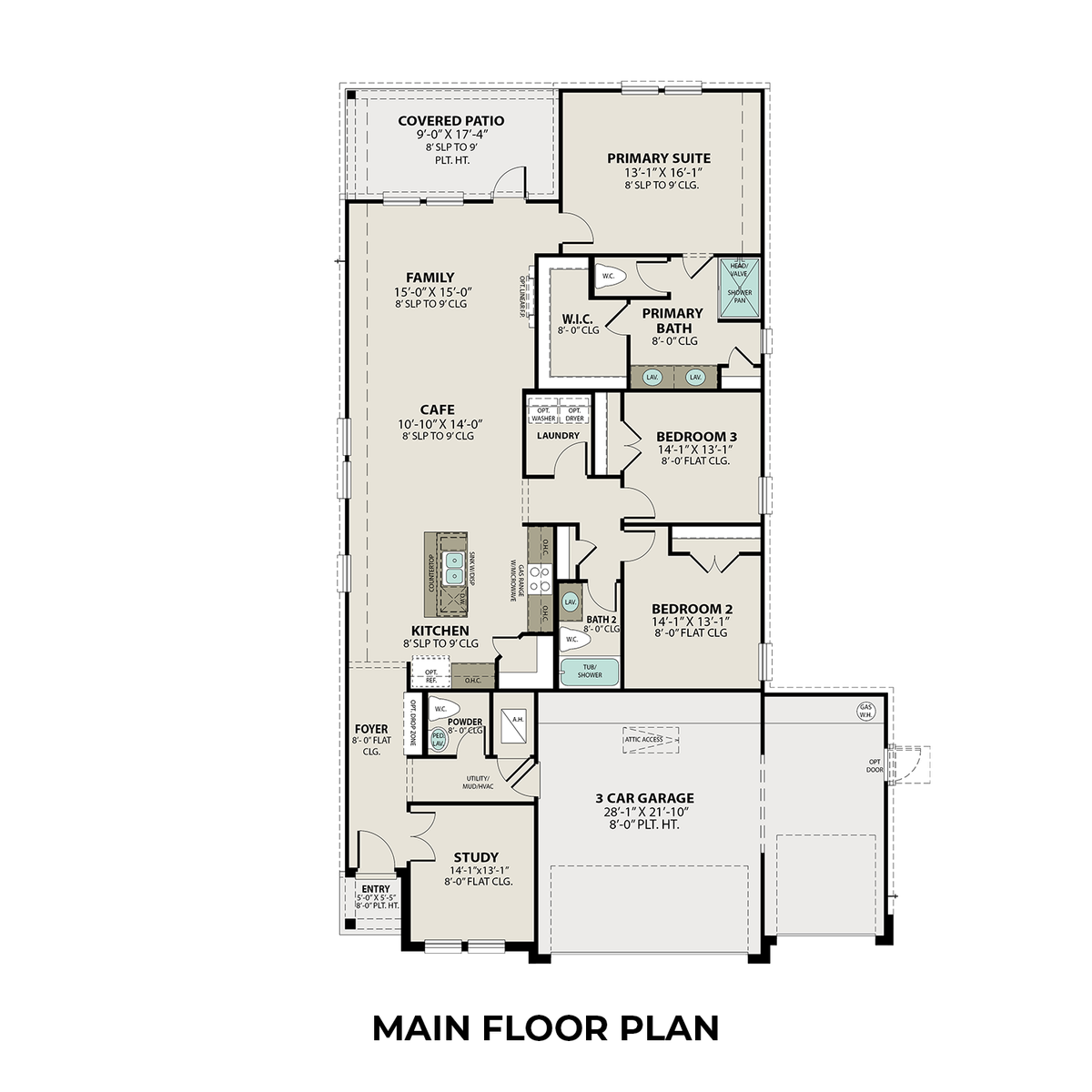 1 - The Riviera A with 3-Car Garage buildable floor plan layout in Davidson Homes' River Ranch Meadows community.