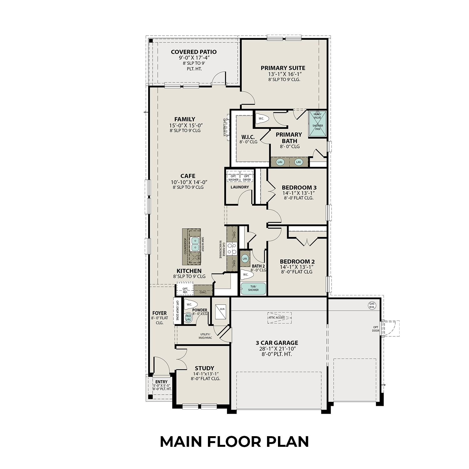 The Riviera A With 3-Car Garage Main Floor Plan