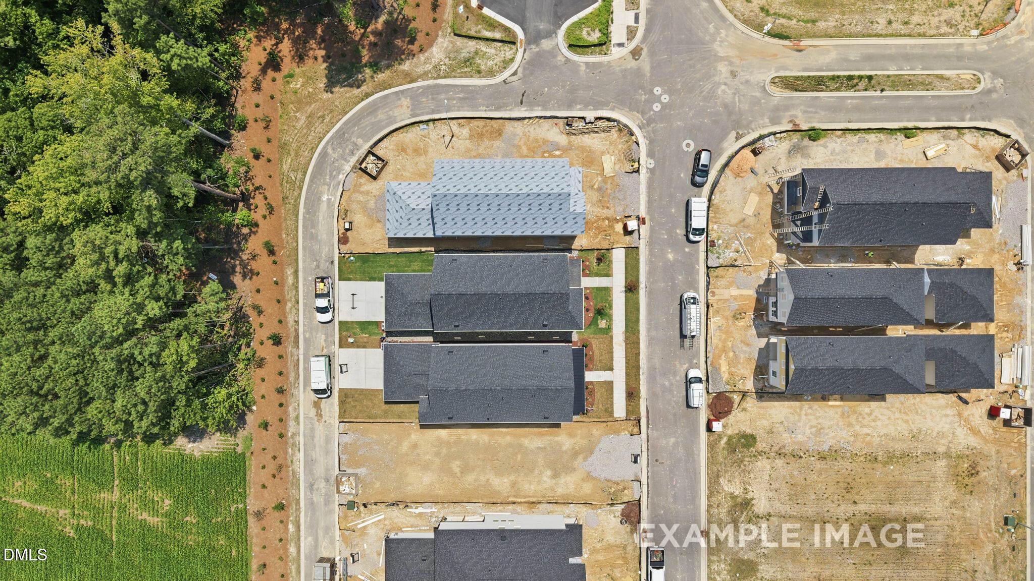 Aerial view of new construction homes by Davidson Homes in Forestville Yard, Knightdale, North Carolina.