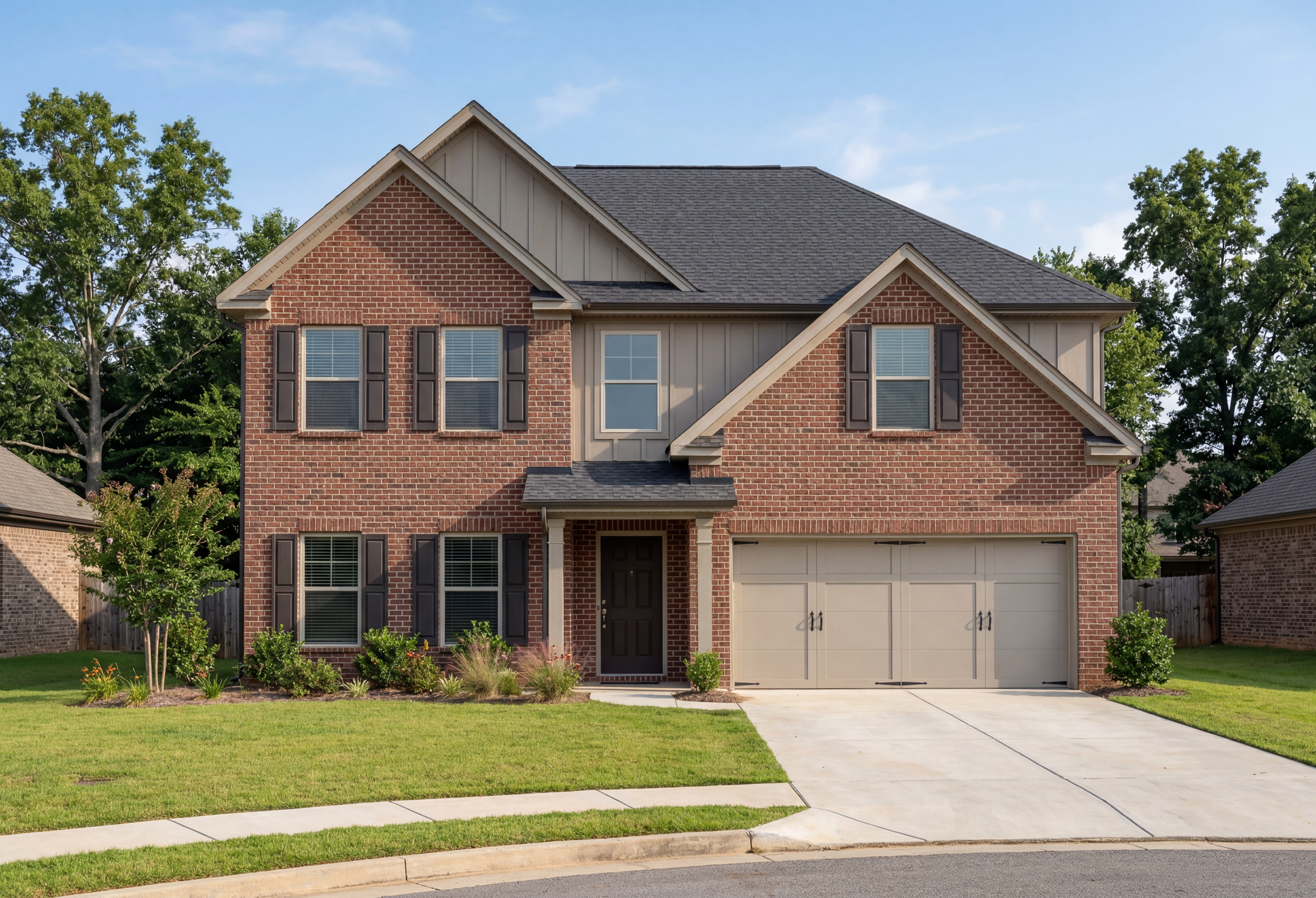 The Charleston D by Davidson Homes featuring a 2-story brick exterior with a 2-car garage in Athens, Alabama.