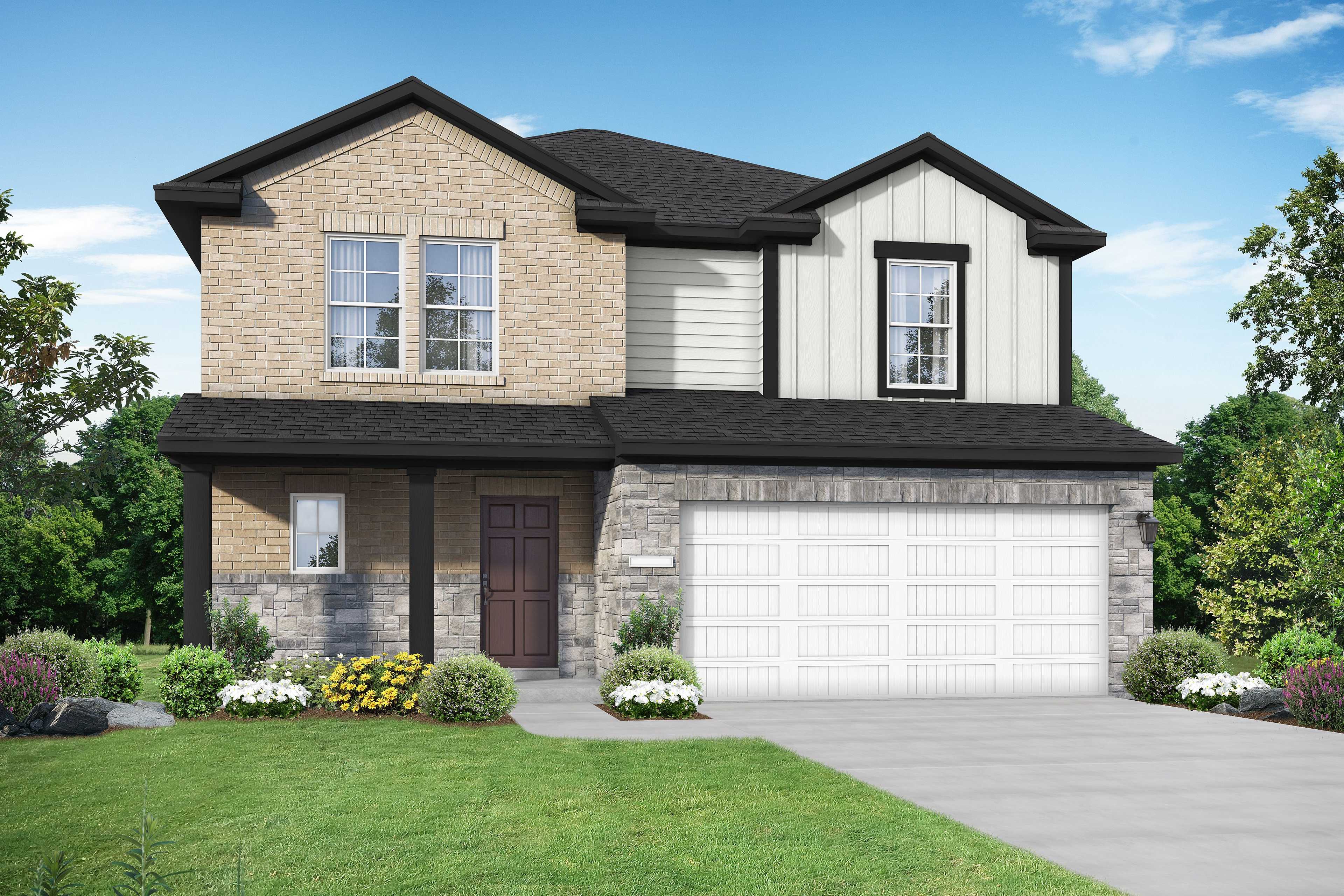 Exterior of The Tierra C, a two-story home with landscaping