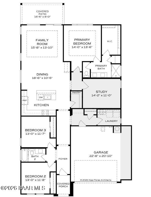 The Boulder II H floor plan layout showing 3 bedrooms, 2 baths, study, and 2-car garage in 1,905 sq ft Prescott home