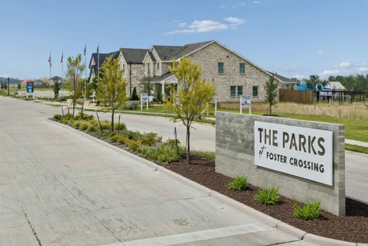 Brick and metal entry sign for Parks at Foster Crossing in Anna, TX
