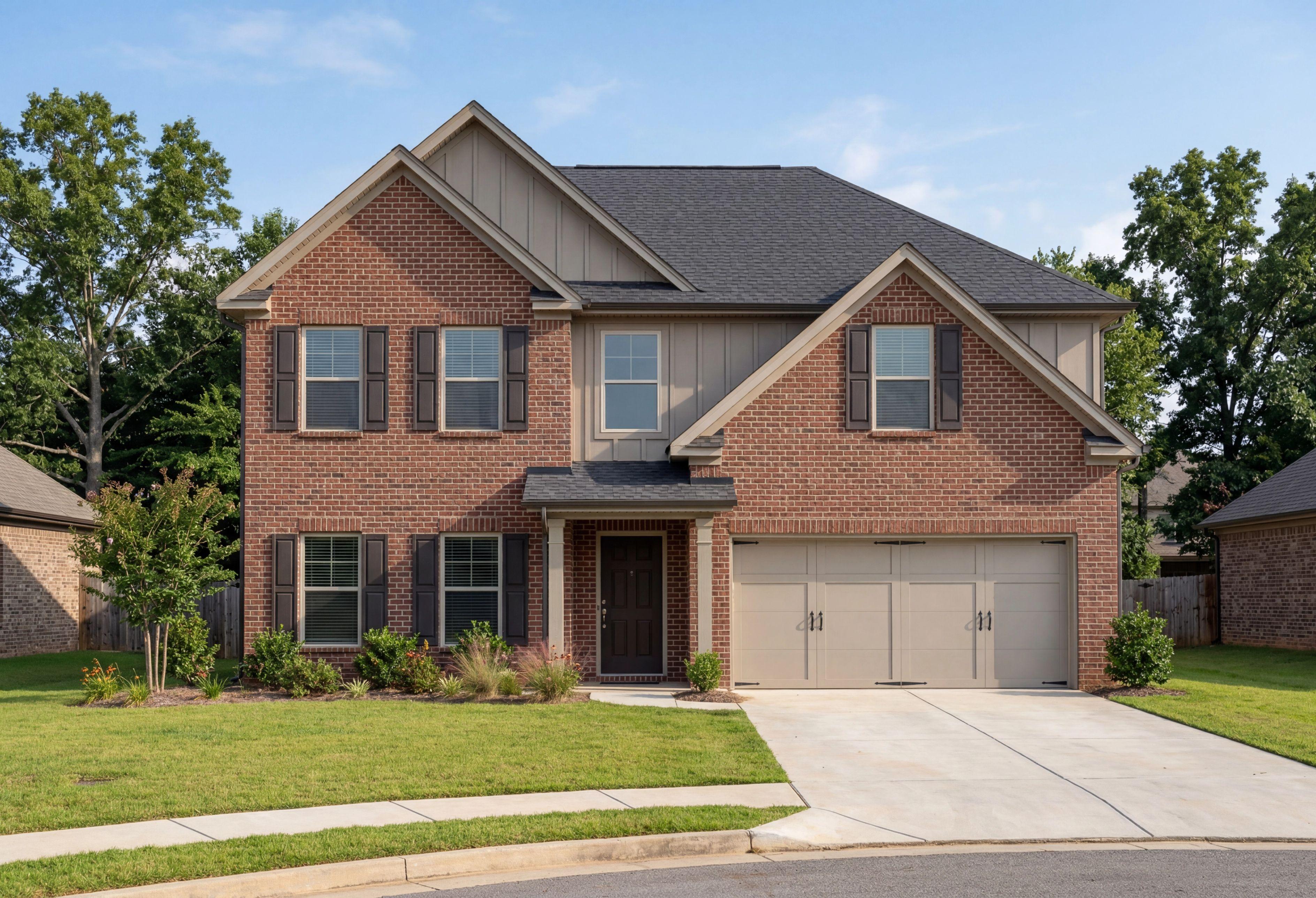 The Charleston D by Davidson Homes featuring a 2-story brick exterior with a 2-car garage in Athens, Alabama.
