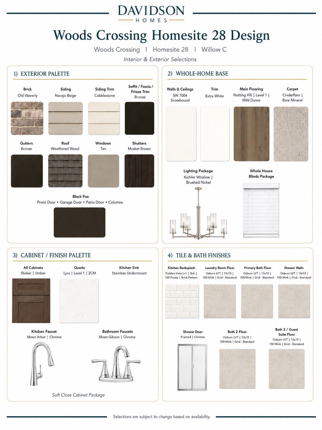 Davidson Homes Willow C floor plan interior and exterior design selections for Woods Crossing in Gallatin, Tennessee.