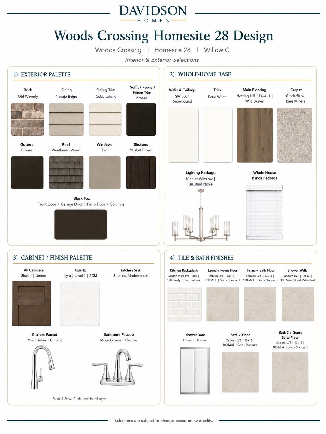 Davidson Homes Willow C floor plan interior and exterior design selections for Woods Crossing in Gallatin, Tennessee.