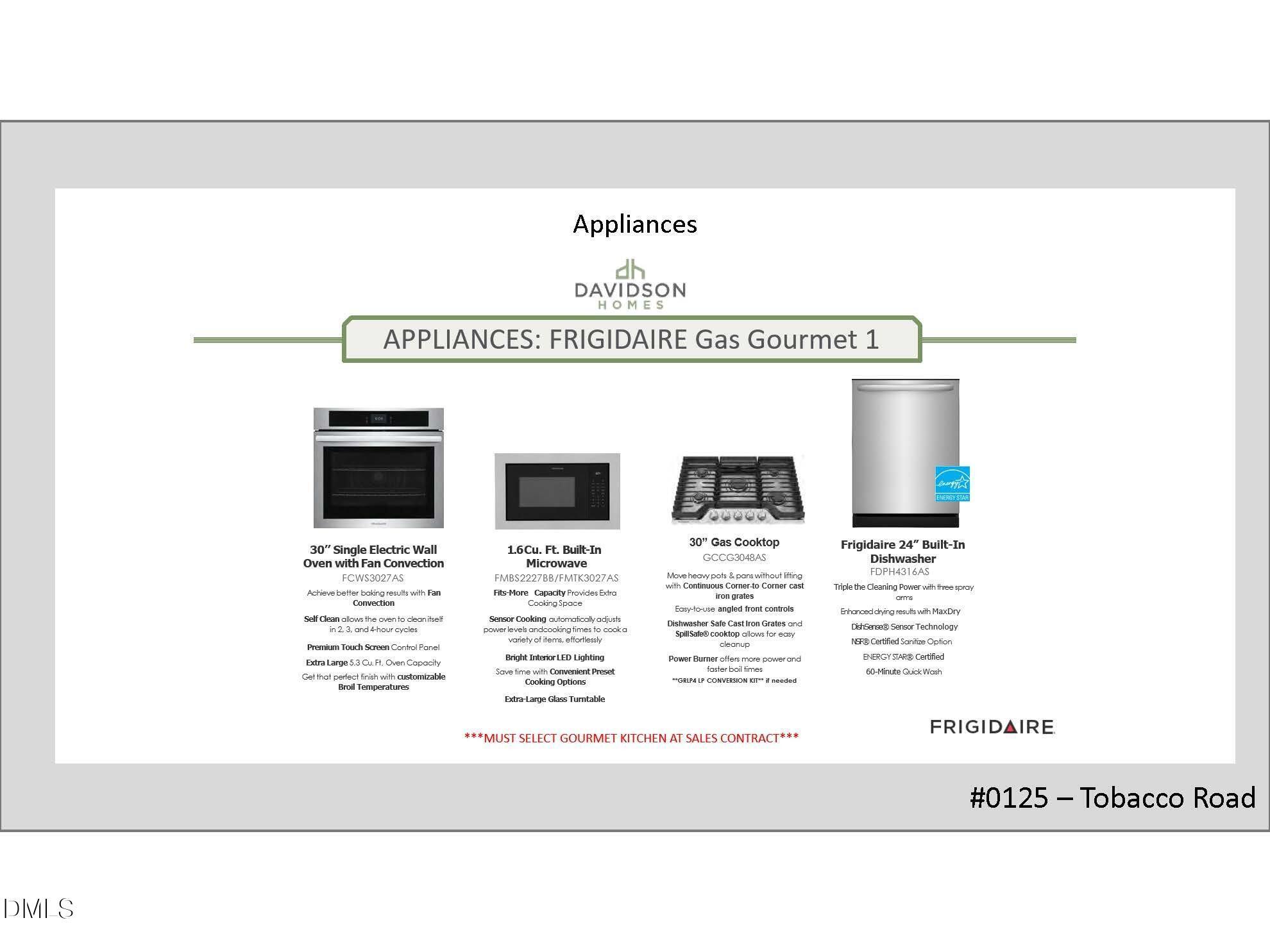 Frigidaire Gallery gourmet appliances: 30" wall oven, cooktop, dishwasher in Davidson Homes Magnolia B kitchen, Tobacco Road, Angier, NC