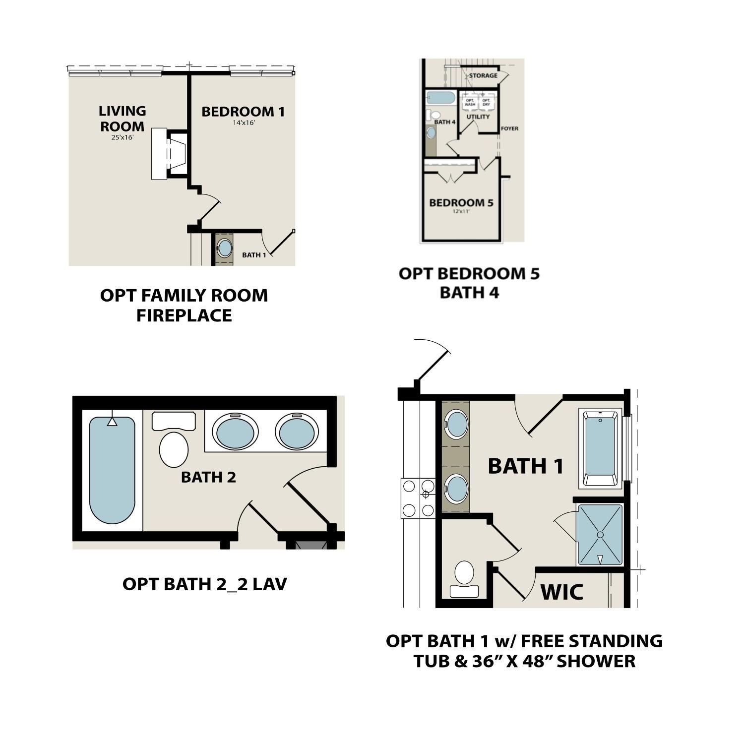 Optional floor plan layouts for The Ridgeport D by Davidson Homes in Benders Cove, Mt. Juliet, featuring bath and bedroom options.