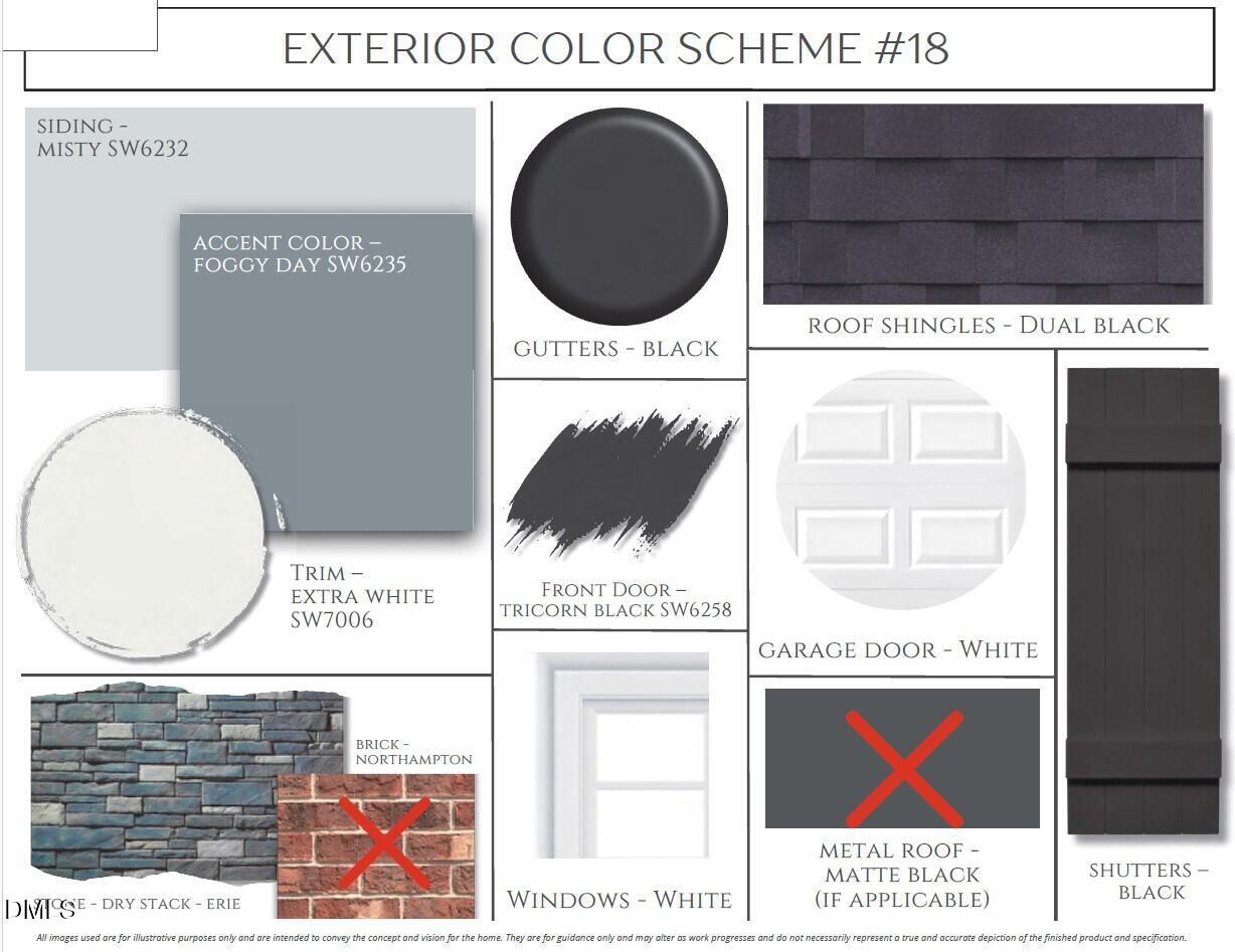 Exterior color scheme #18 for Davidson Homes The Hickory II D in Wake Forest, NC: Foggy Day accents, Tricorn Black body, white trim, Dual Black roof