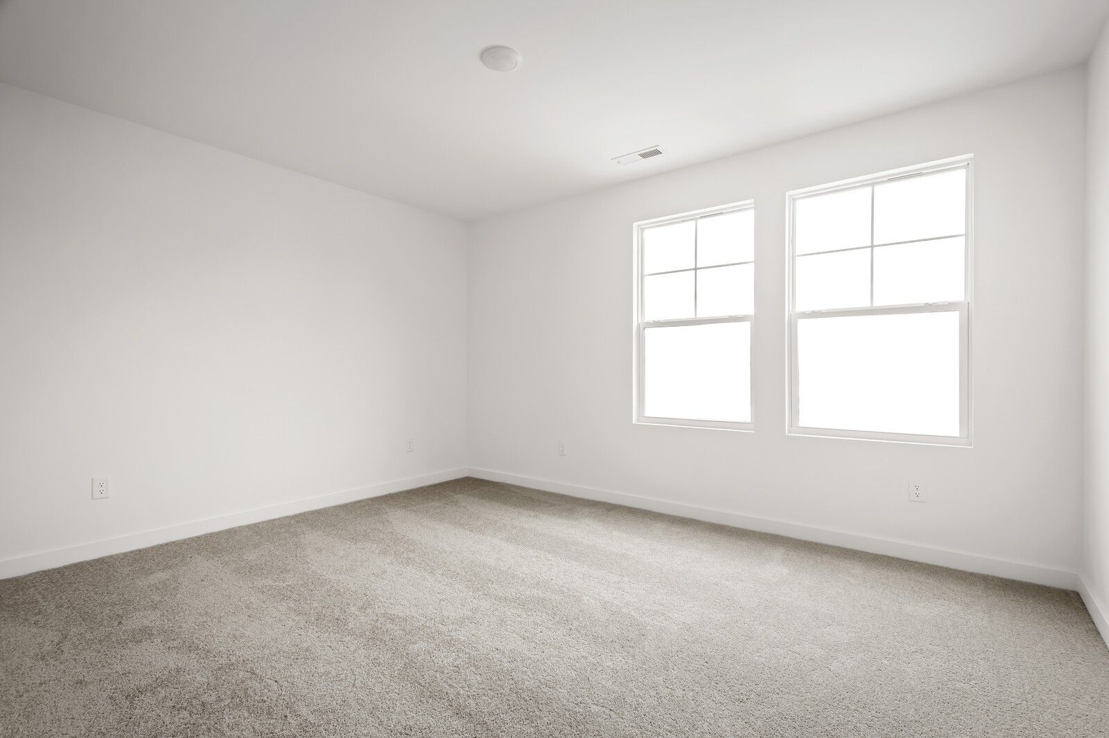 Bright, carpeted bedroom with large windows in The Logan C floor plan at Calista Farms in White House, Tennessee.