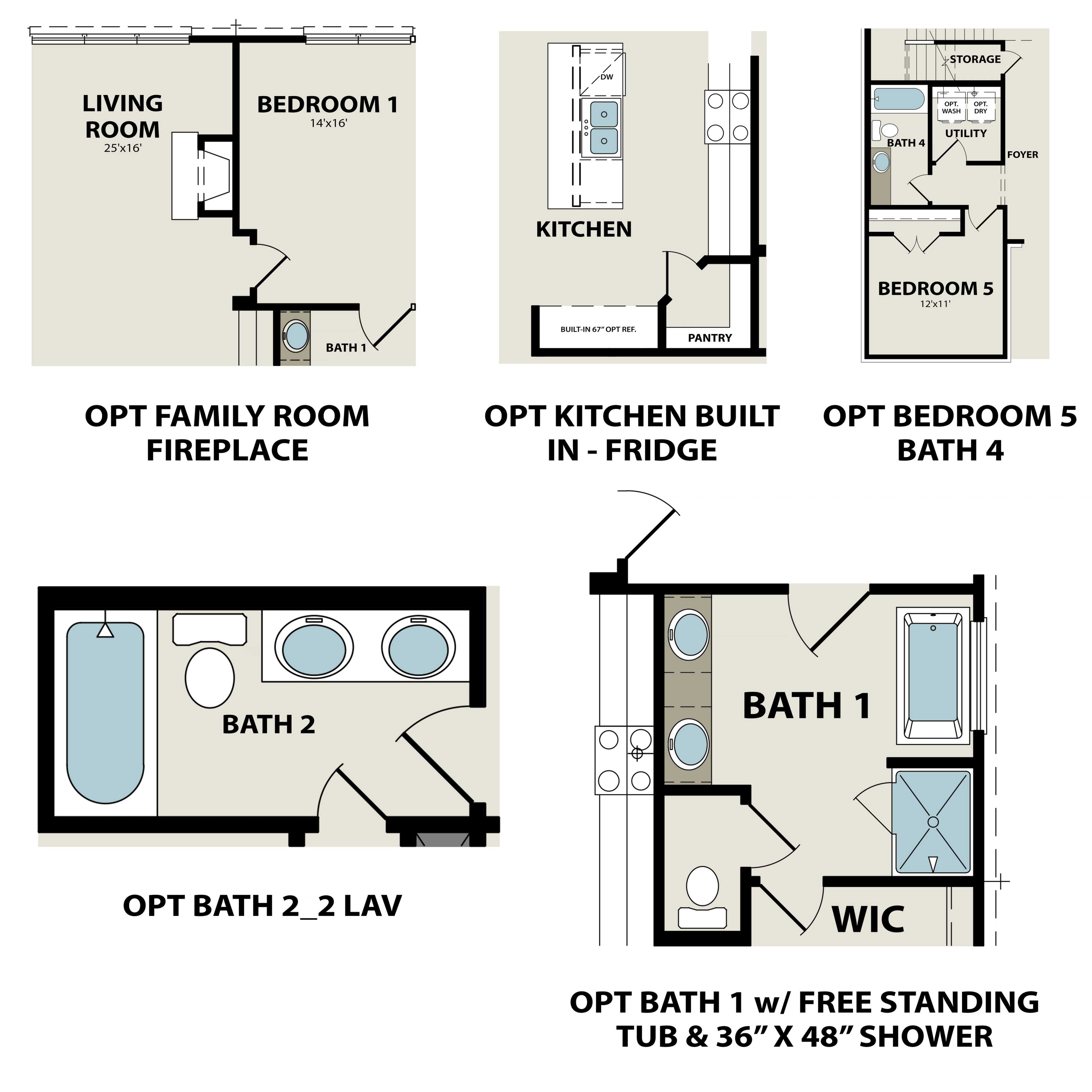 The Ridgeport first floor plan: master suite, open kitchen with island, living room, bedrooms, baths, and optional family room by Davidson Homes