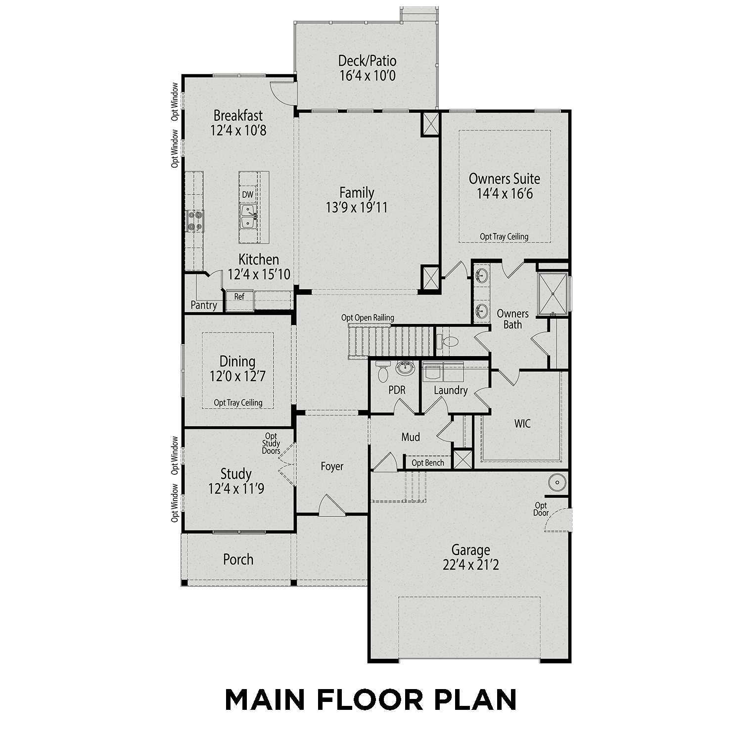 First floor layout of The Cypress B II featuring open-concept kitchen, dining, family room, study, and 2-car garage