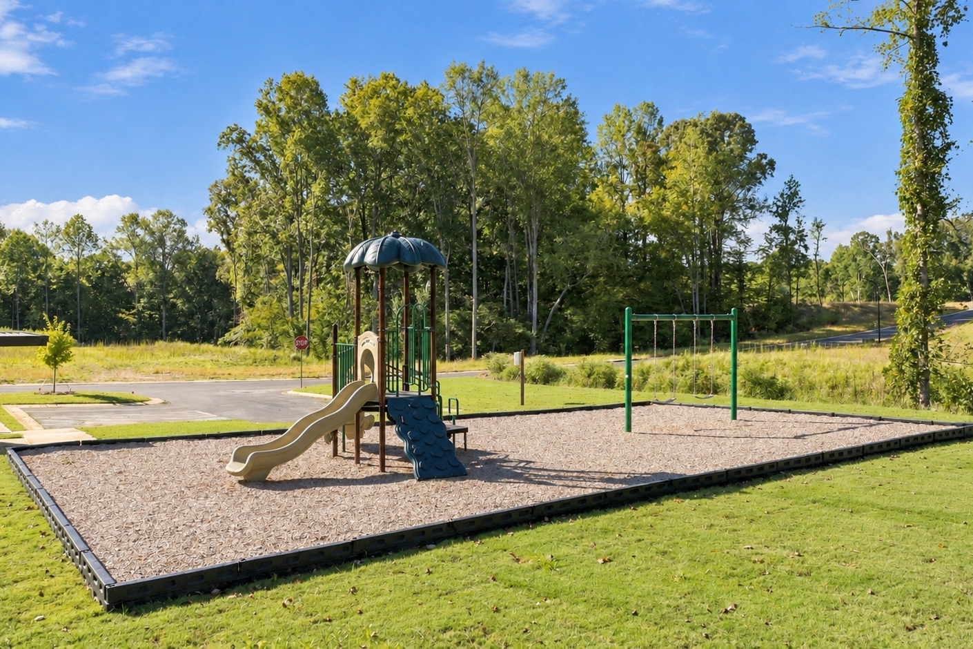 Community playground with slides and swings at Lake Hollow in Gainesville, Georgia by Davidson Homes