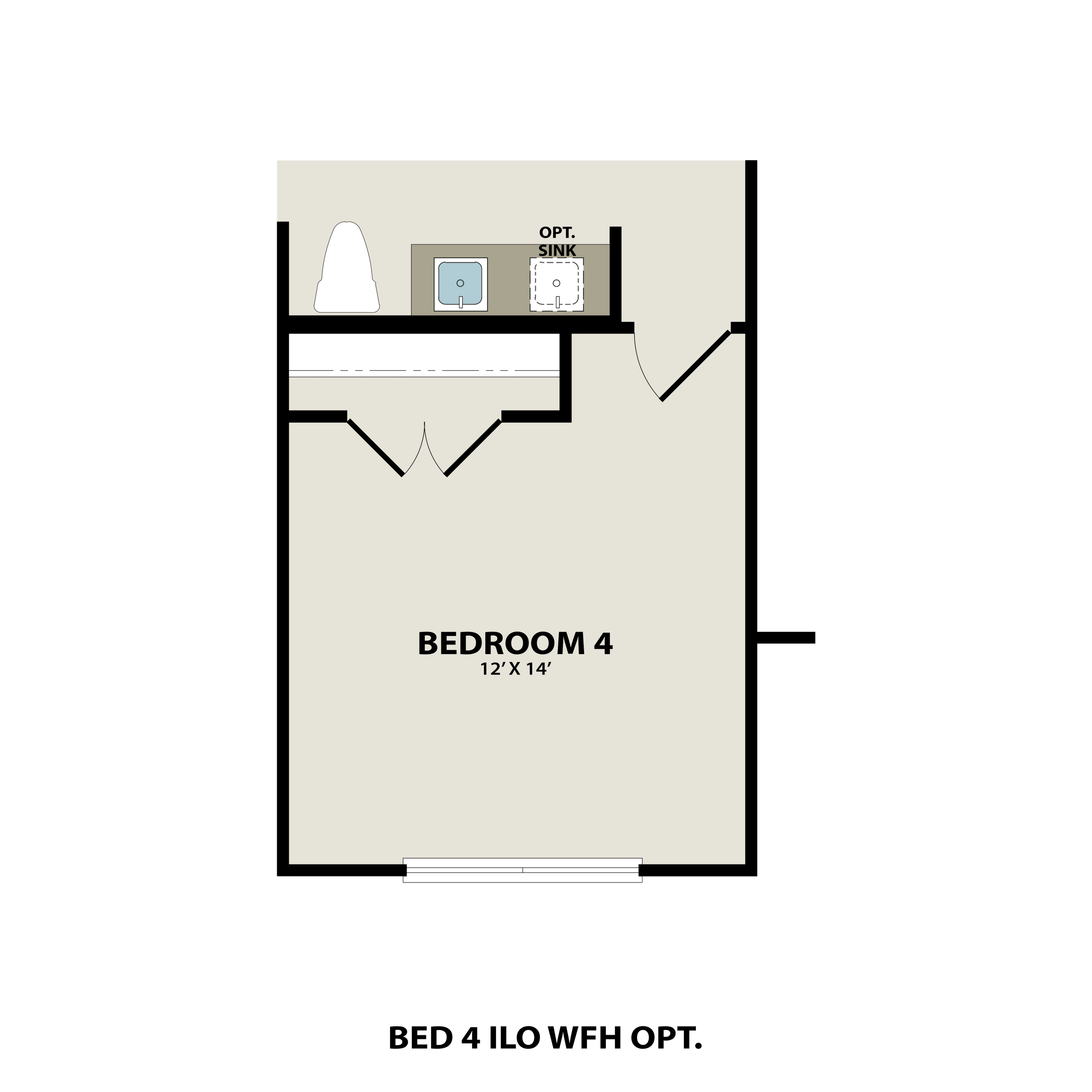 Bedroom 4 floor plan in Everett E showcasing 12x14 layout with optional low wall half bath and sink
