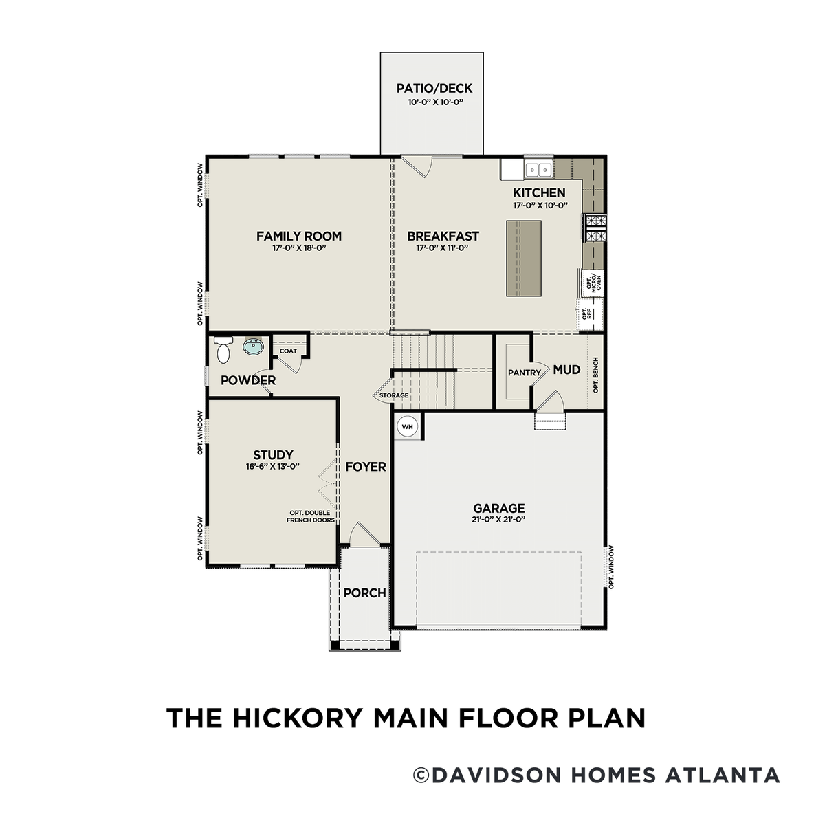 1 - The Hickory C- Unfinished Basement floor plan layout for 40 Brookside Way in Davidson Homes' Mountainbrook community.